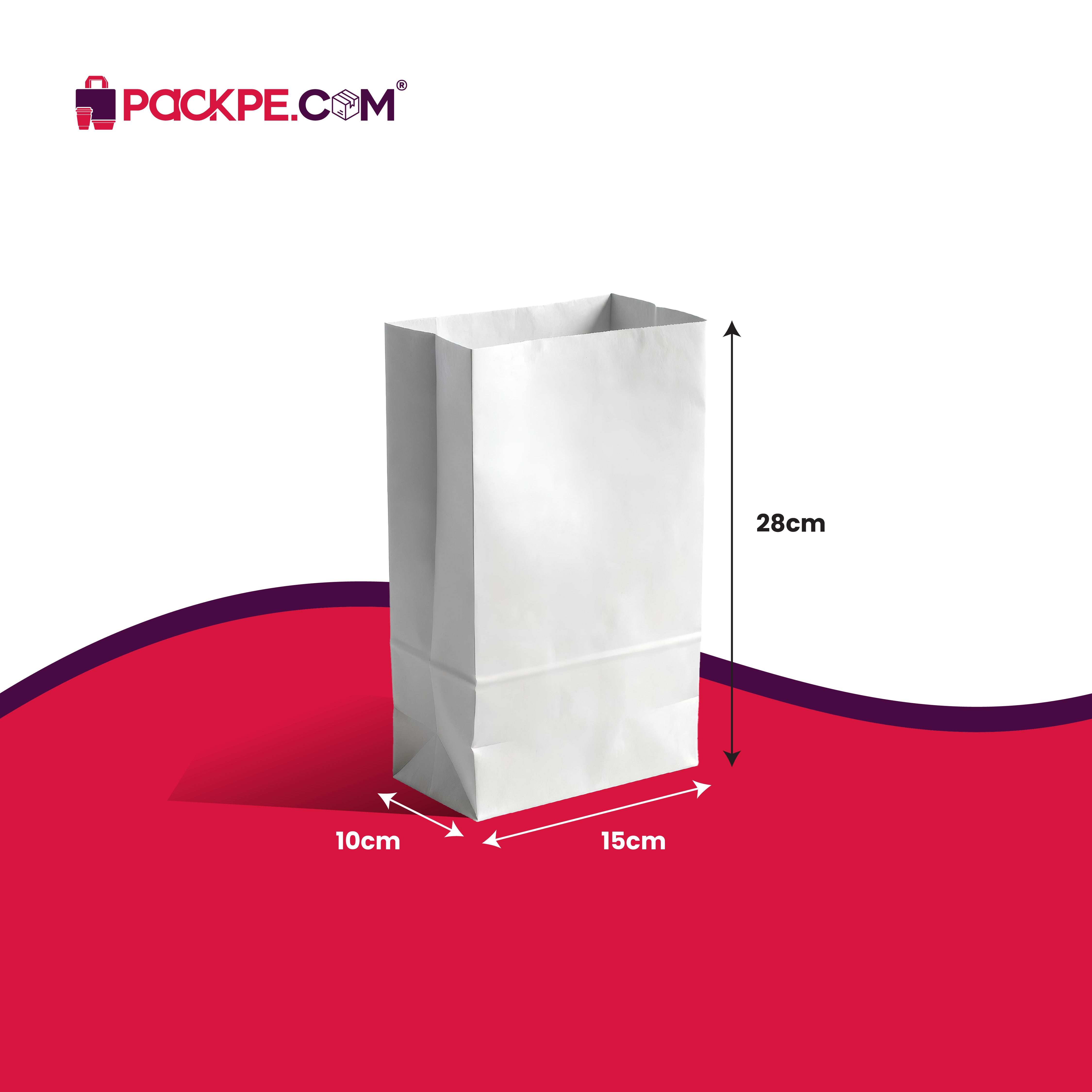 Hotpack Square Bottom Bag 6 White 15x10x28 cm – Pack of 1000 - Packpe.Com