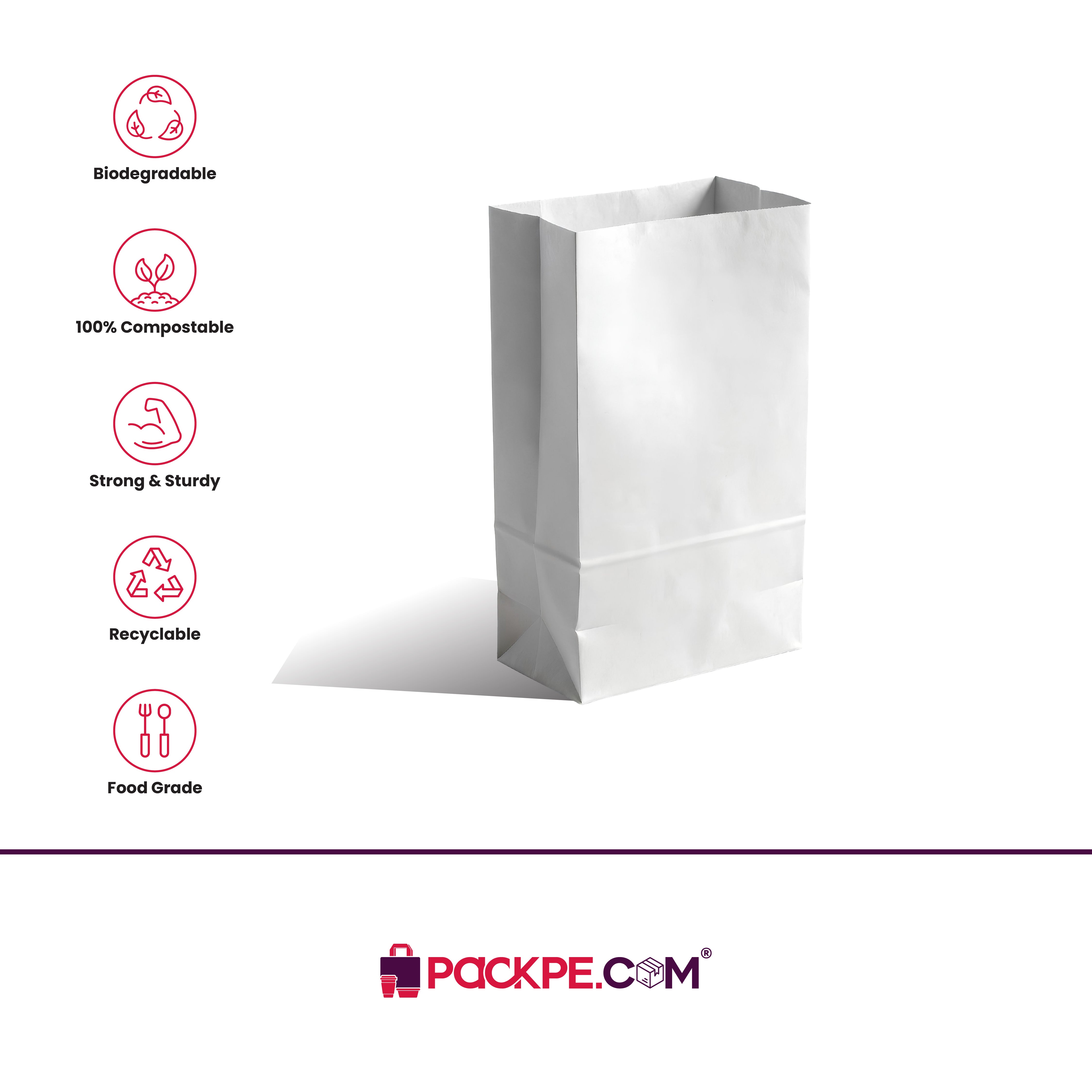 Hotpack Square Bottom Bag 6 White 15x10x28 cm – Pack of 1000 - Packpe.Com