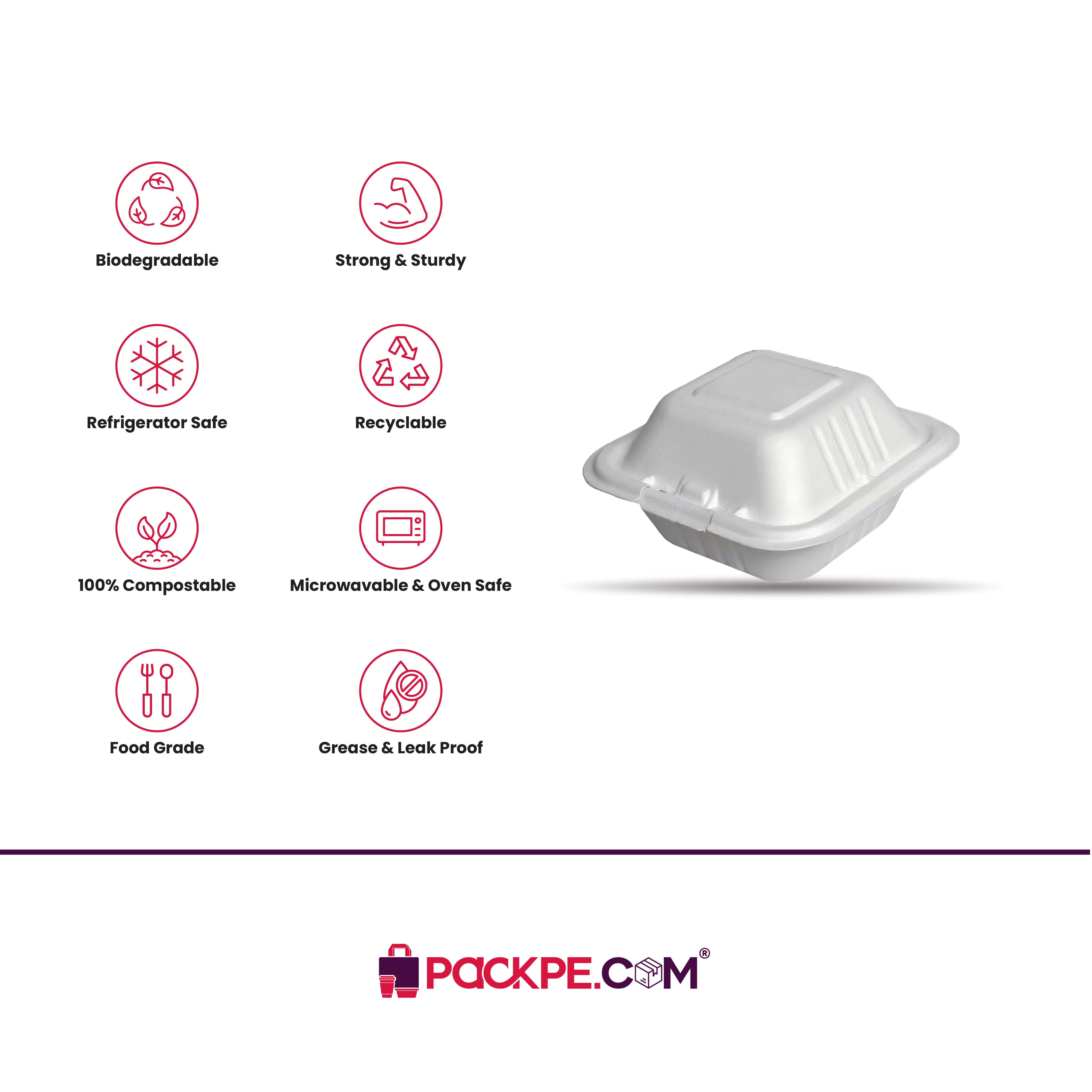 6x6 Inch Clam Shell - Pack of 500 - Packpe.Com