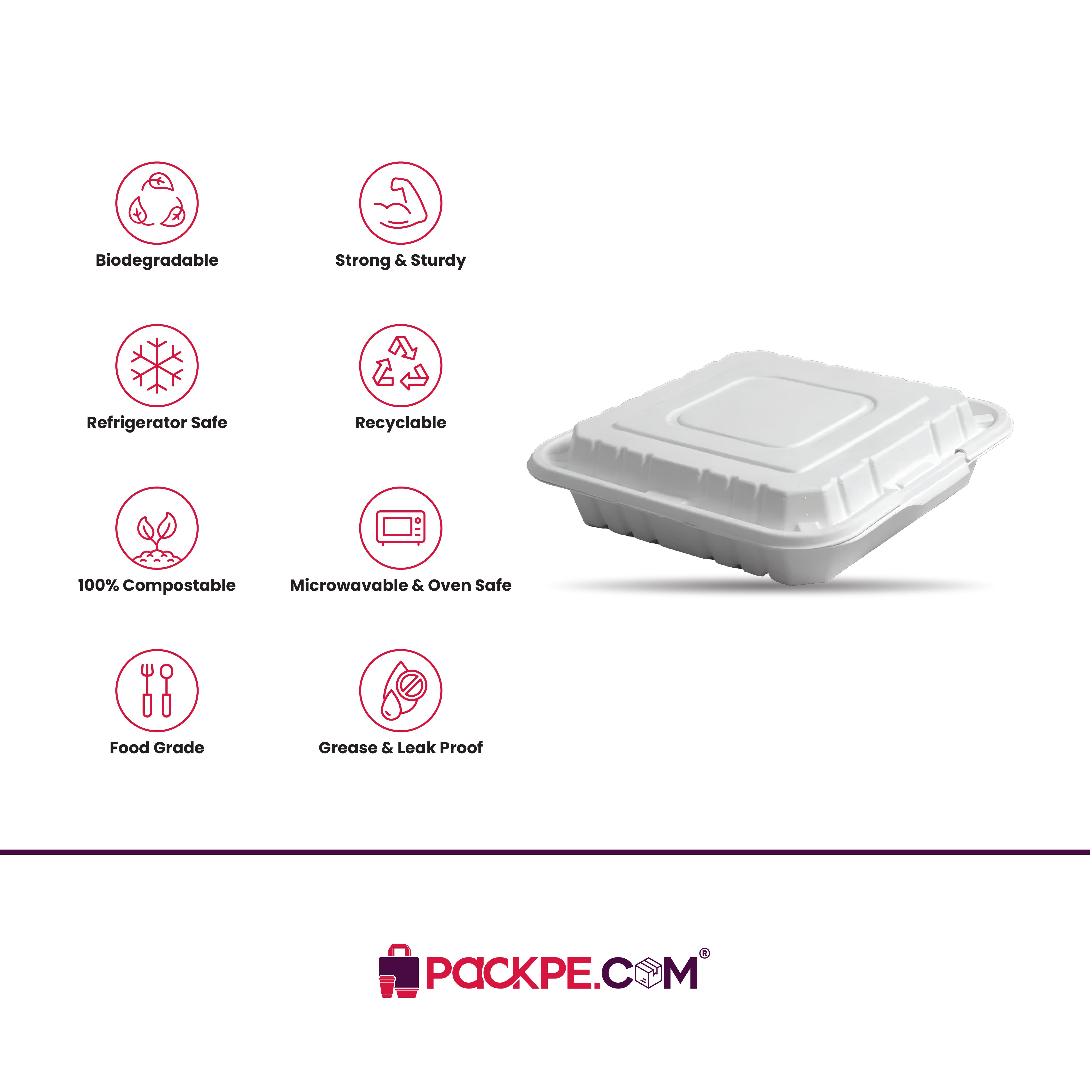 9x9 Inch Clam Shell - Pack of 200 - Packpe.Com