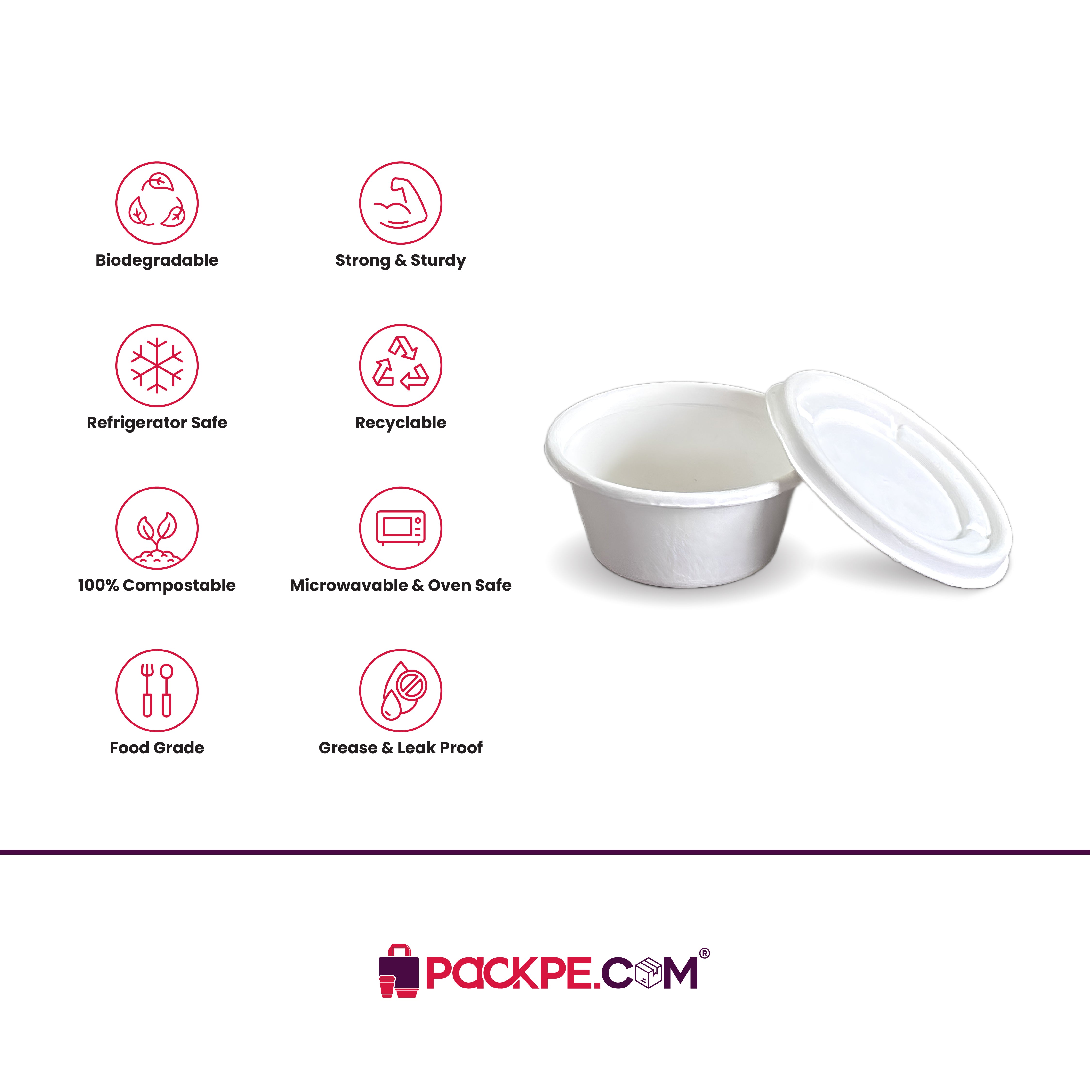 Dip Bowl With Lid 60 ml - Pack of 2000 - Packpe.Com