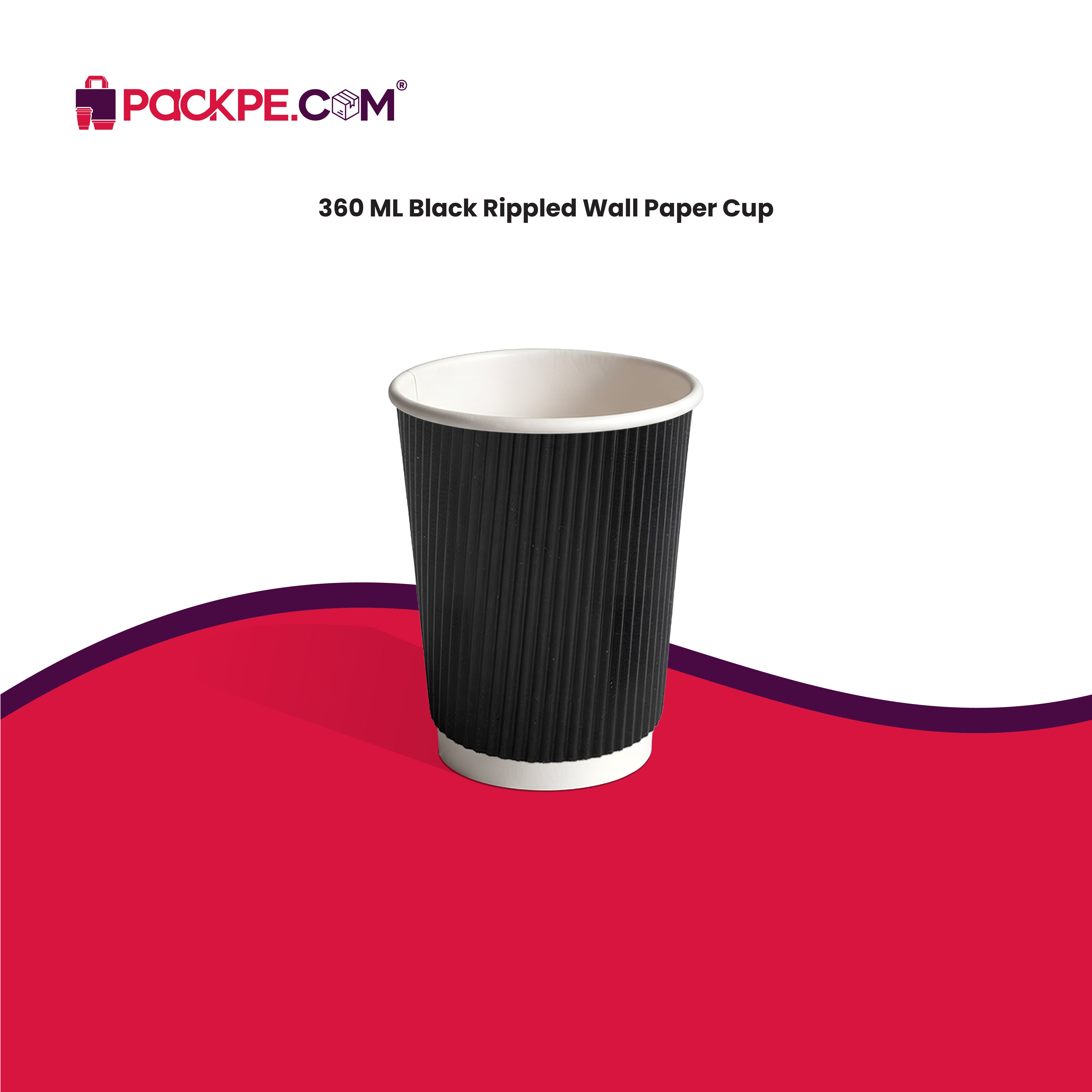 Nippon Black Rippled Paper Cups 360 ml – Pack of 750 - Packpe.Com