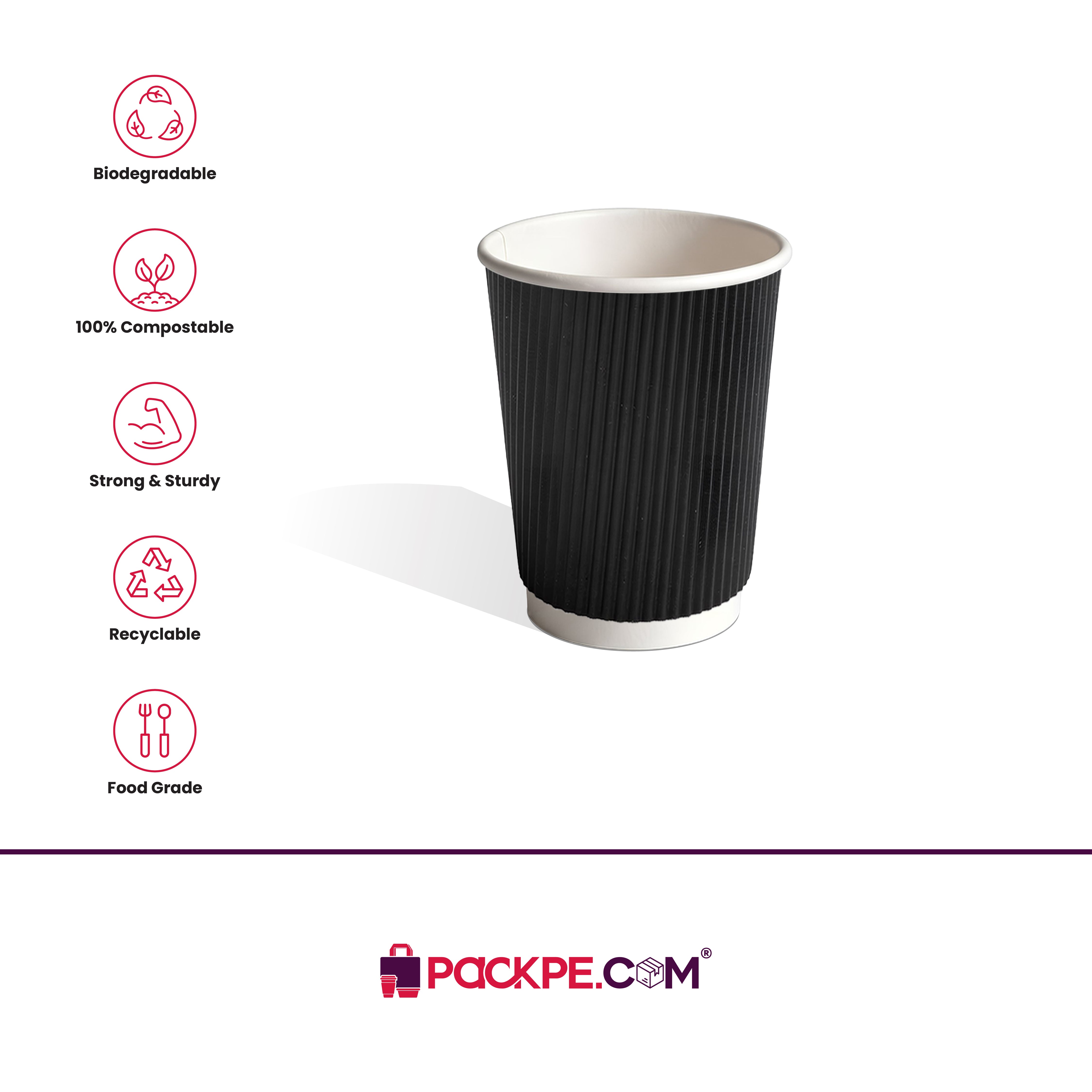 Nippon Black Rippled Paper Cups 360 ml – Pack of 750 - Packpe.Com