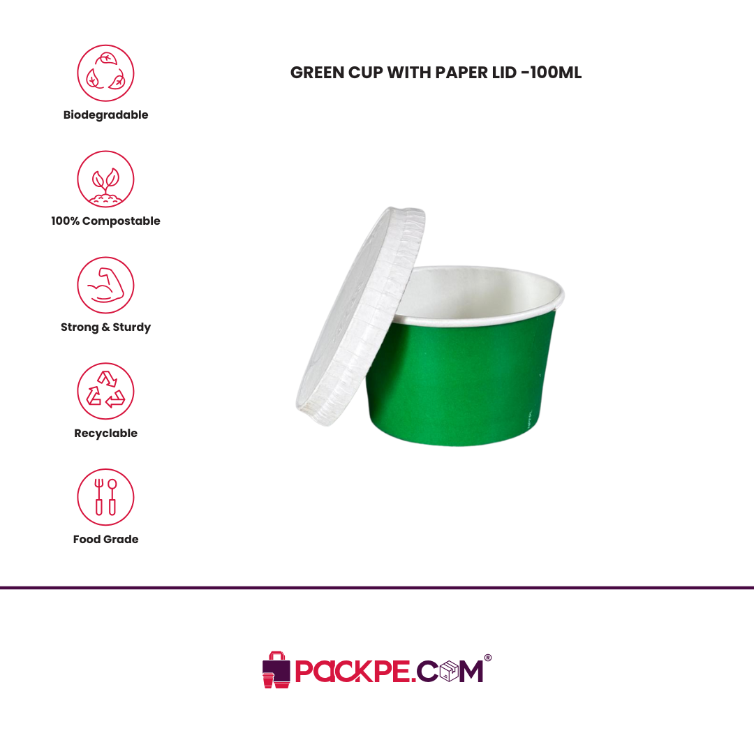 Nippon Green Container With Paper Lid 100 ml – Pack of 2400 - Packpe.Com