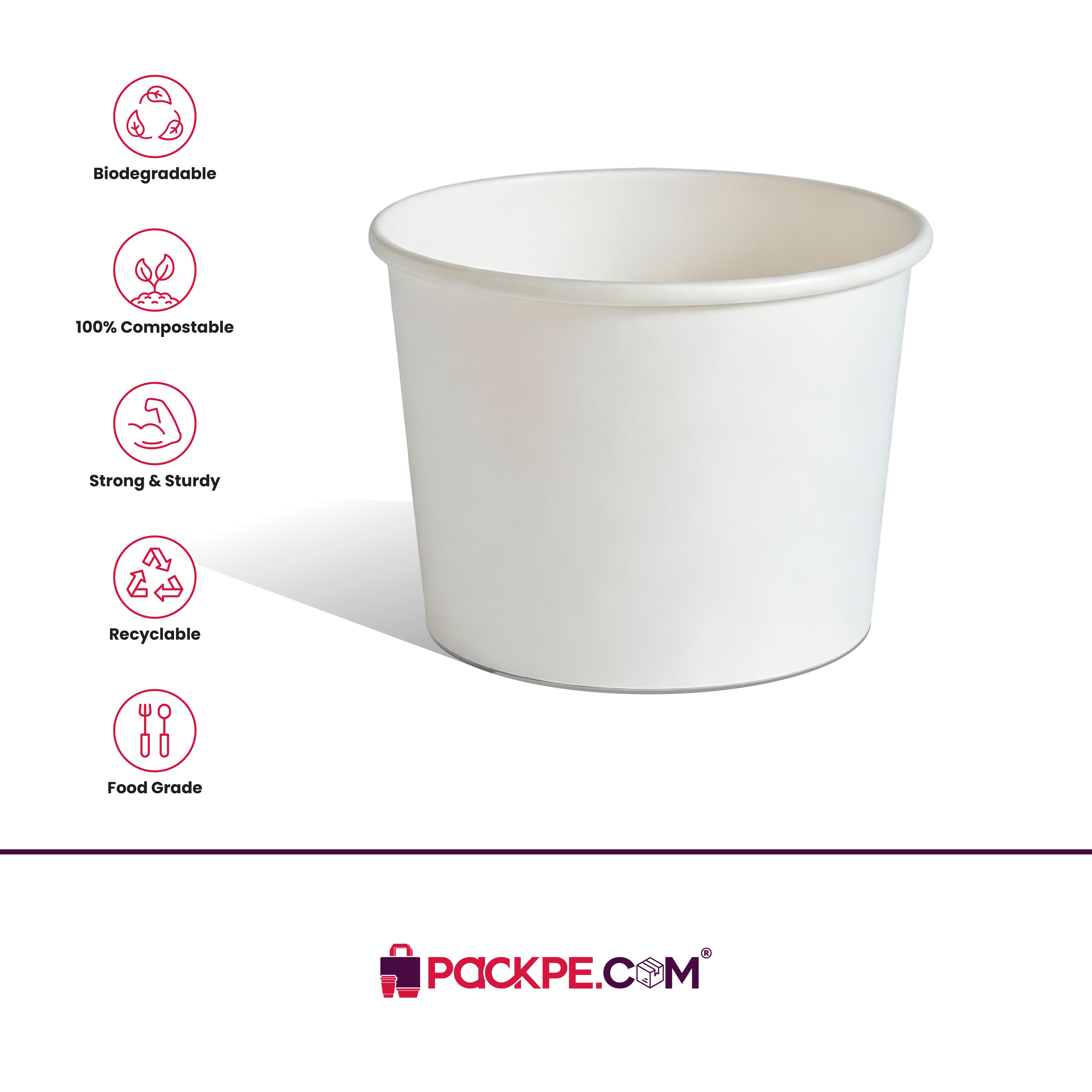 White Paper Curry Container 1000 ml - Pack of 1000 - Packpe.Com