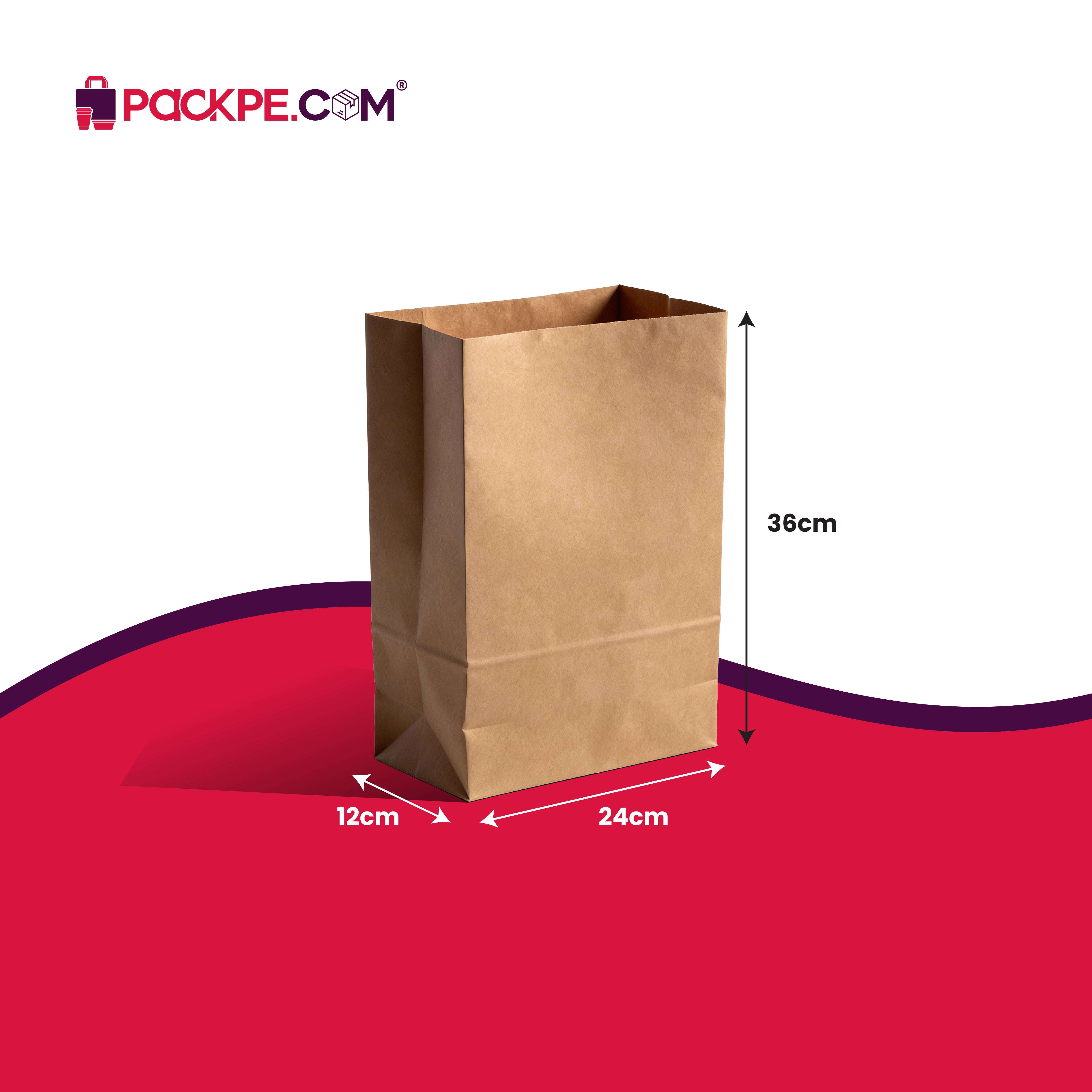Hotpack Square Bottom Bag 16 Brown 24x12x36 cm – Pack of 1000
