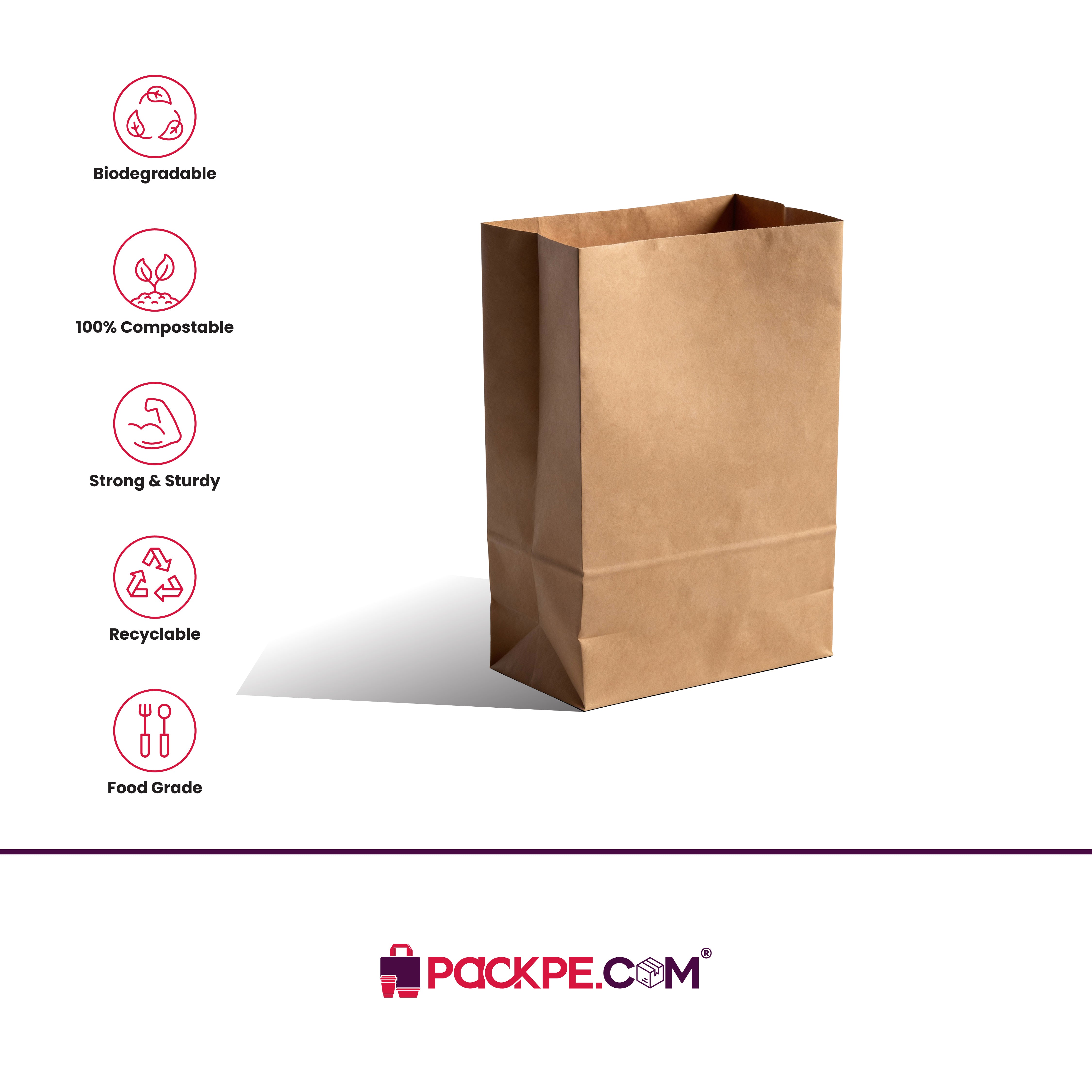 Hotpack Square Bottom Bag 16 Brown 24x12x36 cm – Pack of 1000