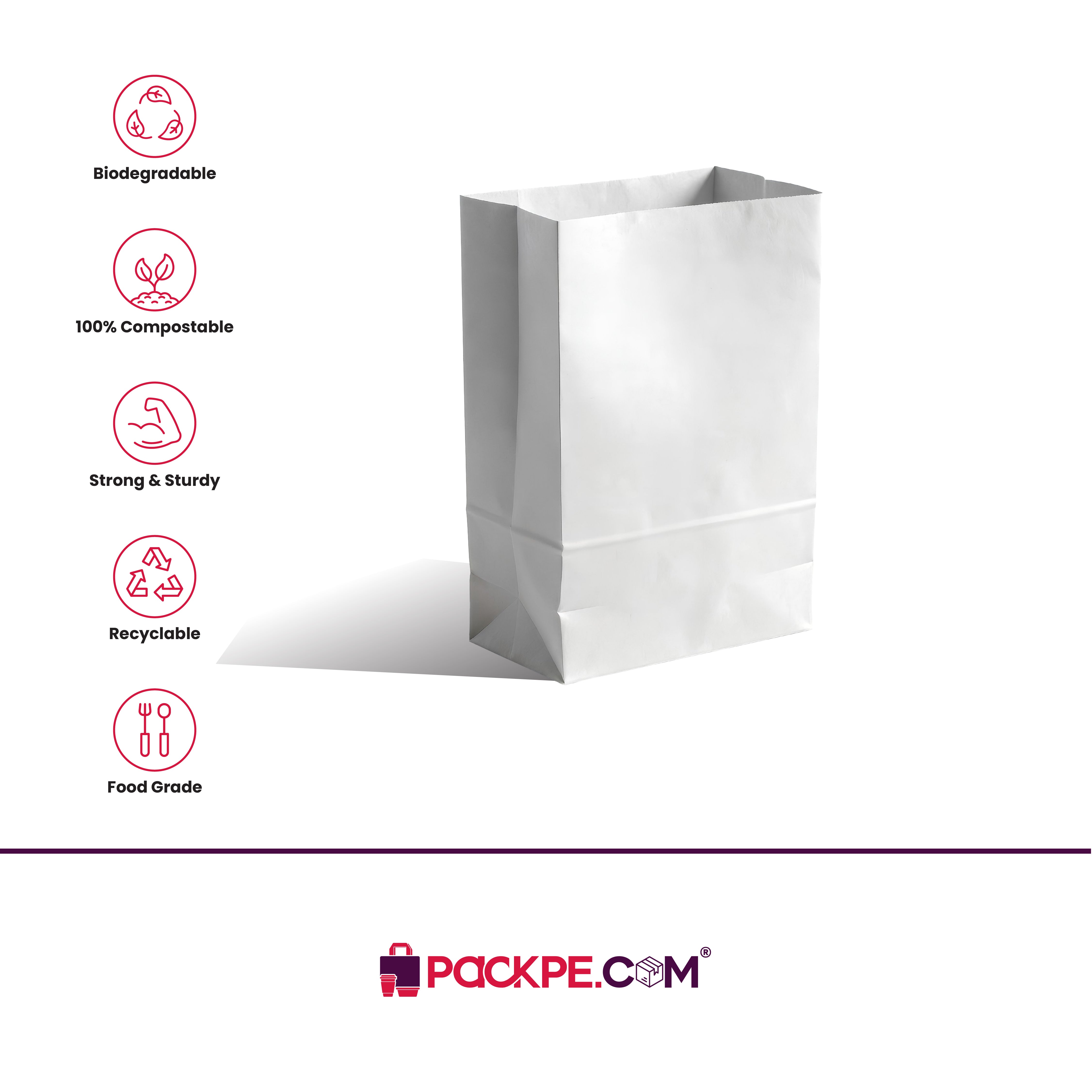 Hotpack Square Bottom Bag 16 White 24x12x36 cm – Pack of 1000