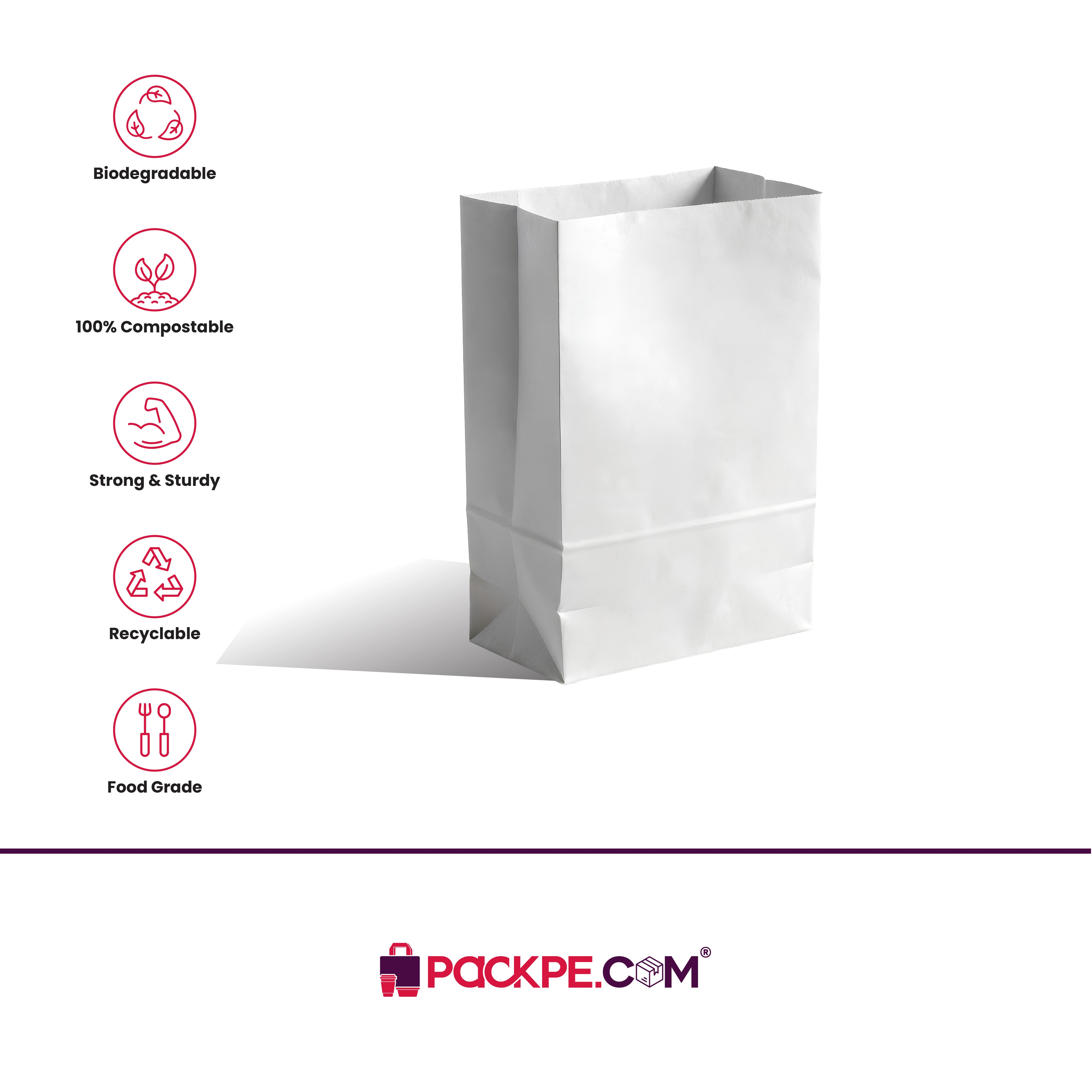 Hotpack Square Bottom Bag C White 21x12x31 cm – Pack of 1000