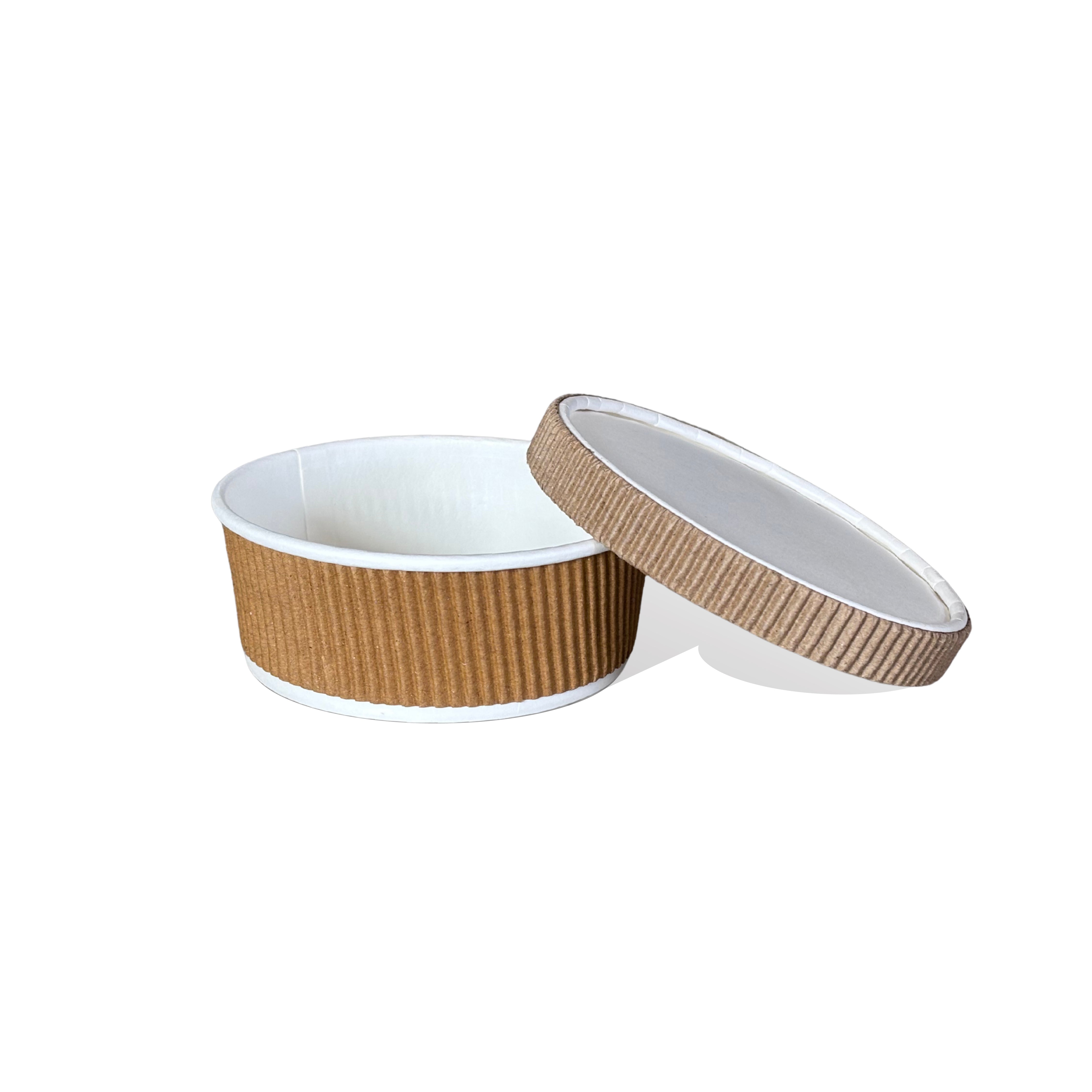 Bagasse Paper Rippled Container 250 ml with Lid | Pack of 500 | Eco-Friendly, Compostable, Microwave Safe | Ideal for Food Storage & Takeaway