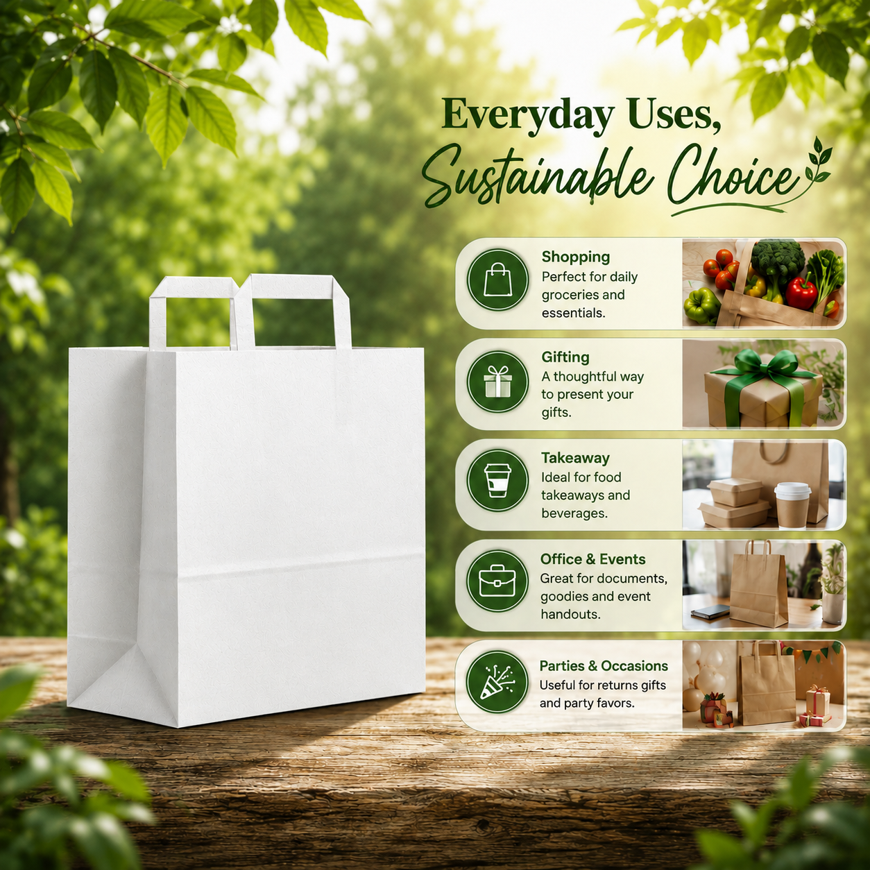 White Flat Handle Paper Bag 18x12.5x20 cm | Pack of 500 | Durable, Food-Grade | Ideal for Retail, Gifting & Food Packaging