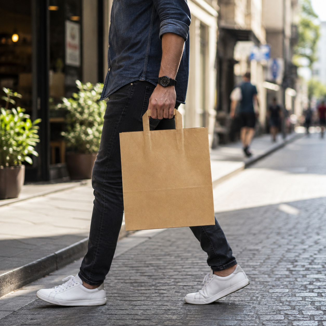 Brown Flat Handle Paper Bag 24x14x25 cm | Pack of 500 | Durable, Food-Grade | Ideal for Retail, Gifting & Food Packaging