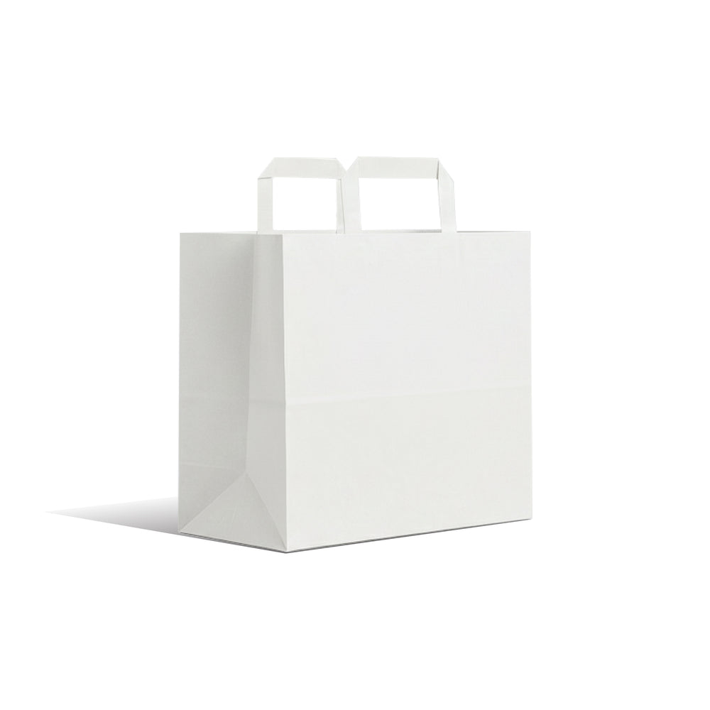 White Flat Handle Paper Bag 24x15x21.5 cm, Pack of 500