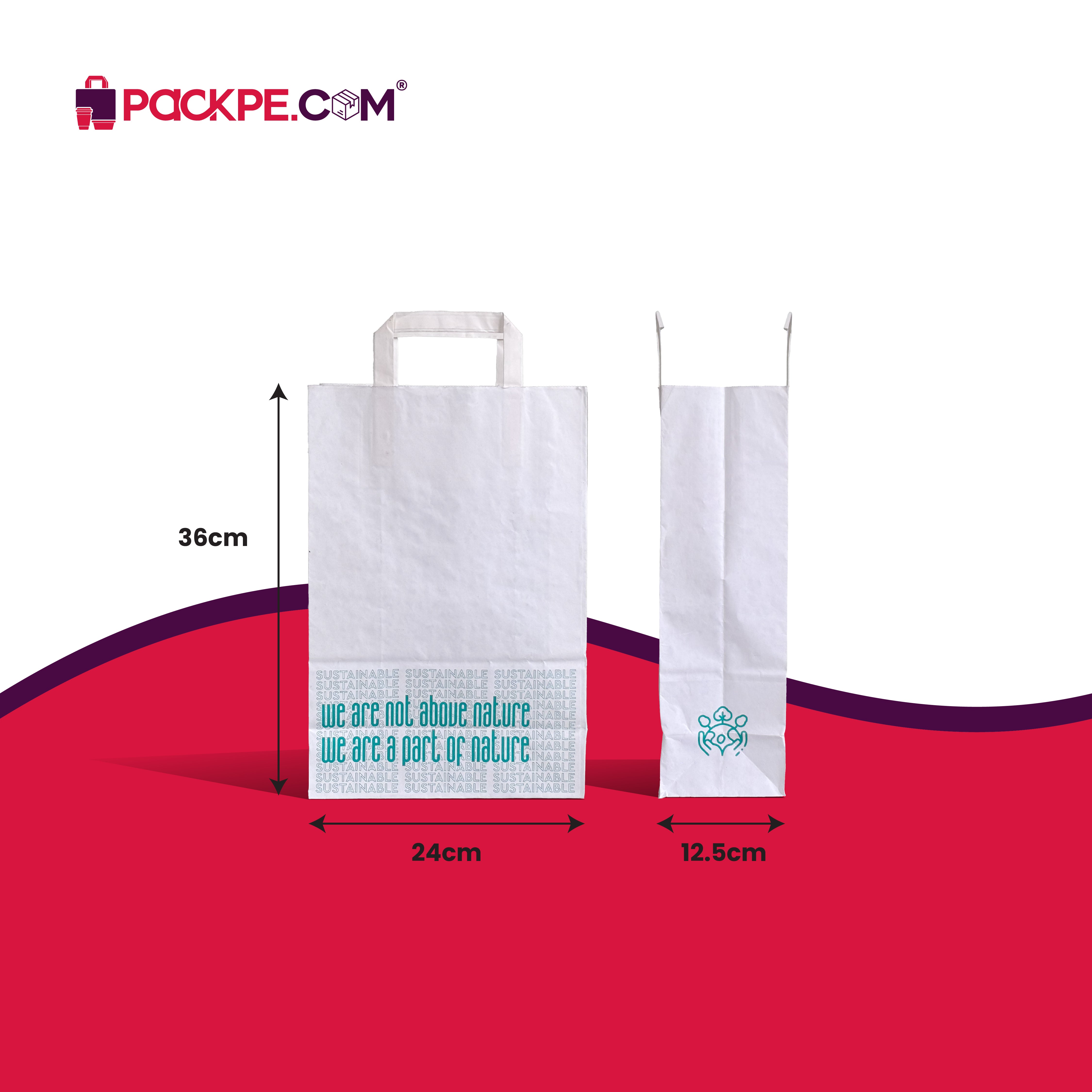 White Nature Medium White Paper Bag 24x12.5x36 cm | Pack of 250 | Durable, Food-Grade | Ideal for Retail, Gifting & Food Packaging