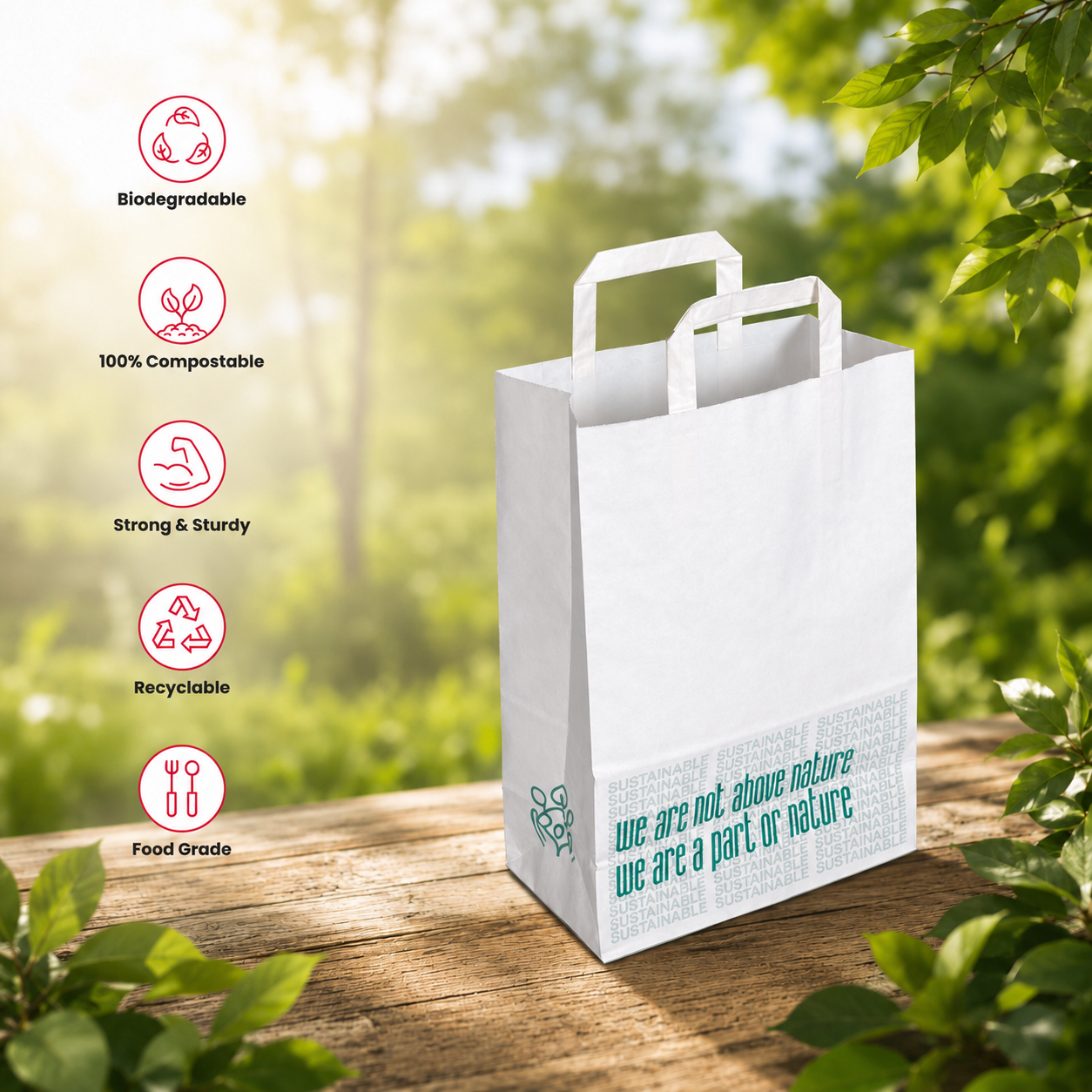 White Nature Medium White Paper Bag 24x12.5x36 cm | Pack of 250 | Durable, Food-Grade | Ideal for Retail, Gifting & Food Packaging