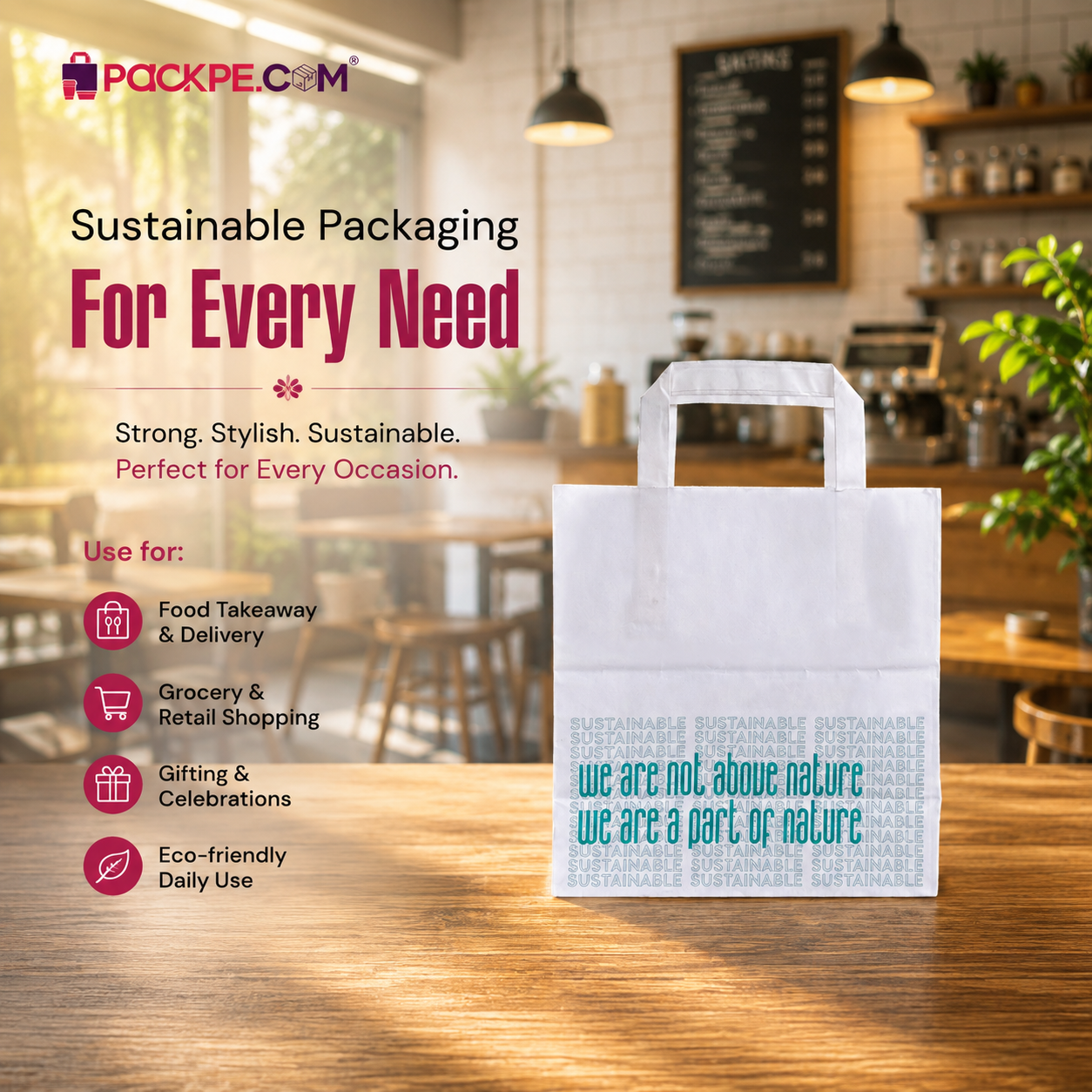 White Nature Small White Paper Bag 18x12x20 cm | Pack of 500 | Durable, Food-Grade | Ideal for Retail, Gifting & Food Packaging