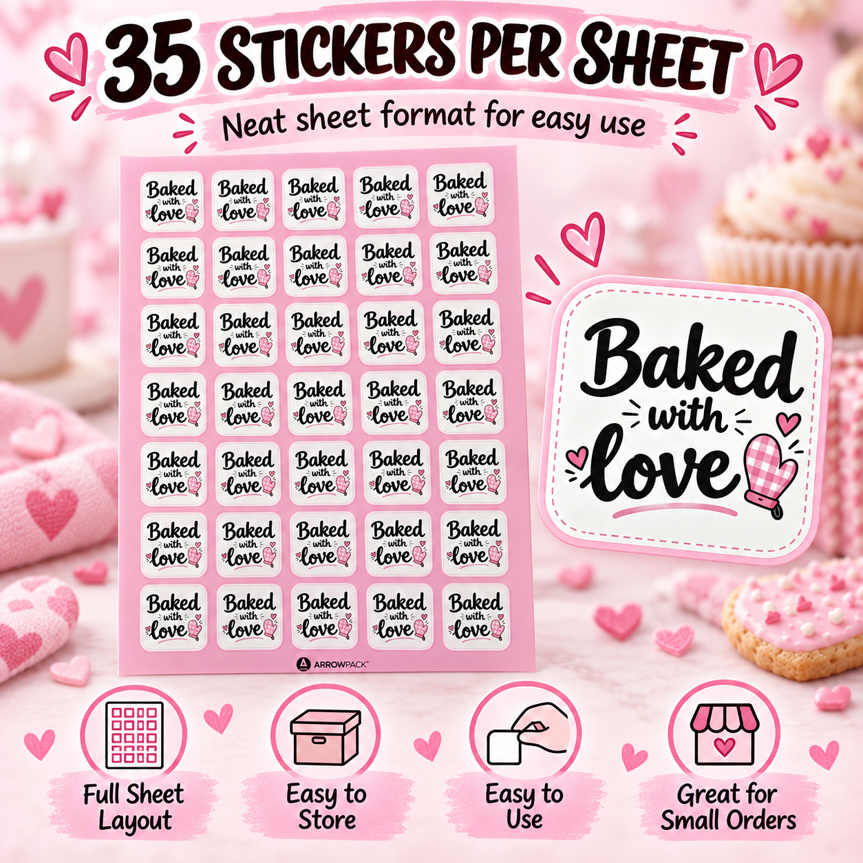 Baked with Love stickers print detail