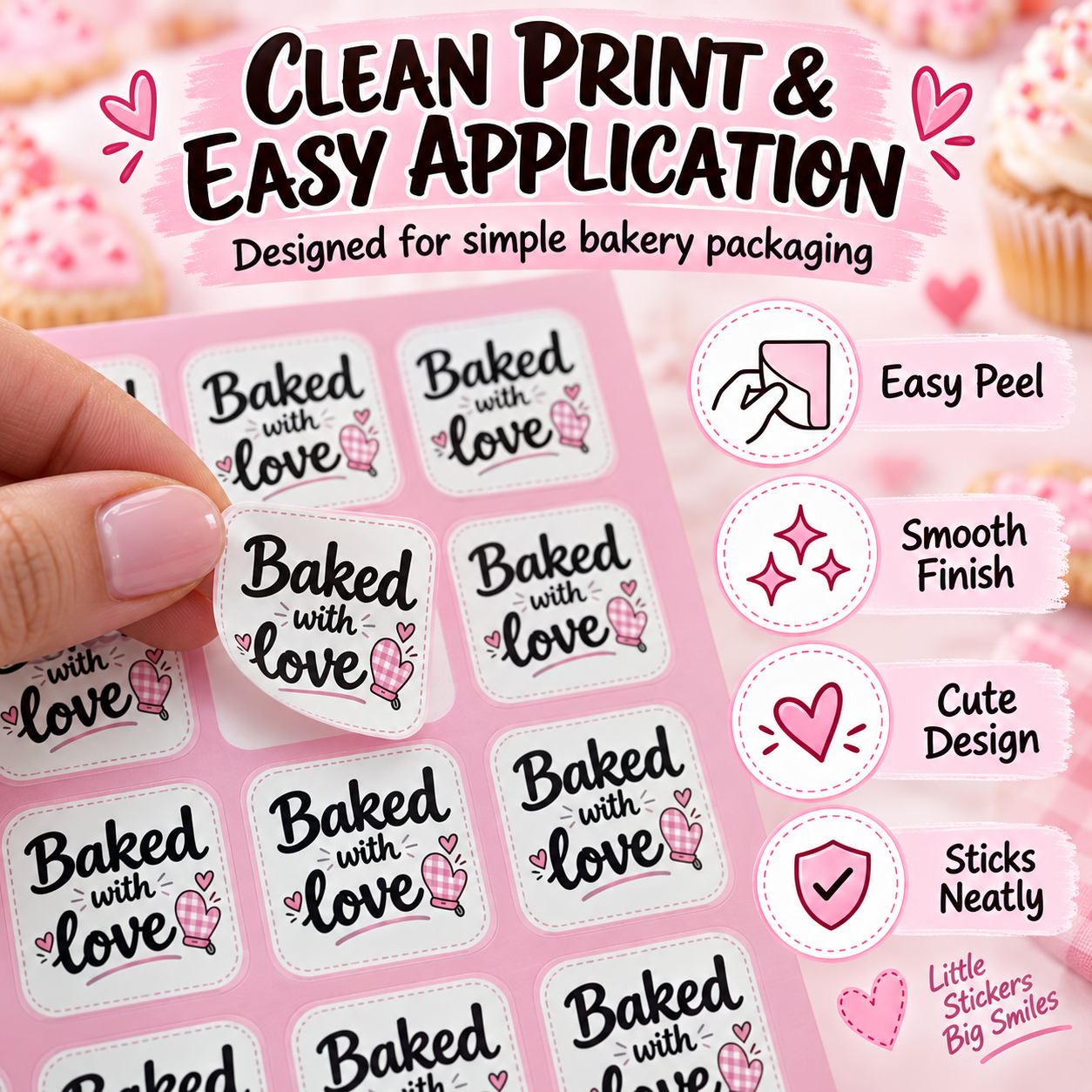 Baked with Love stickers in use on bakery orders
