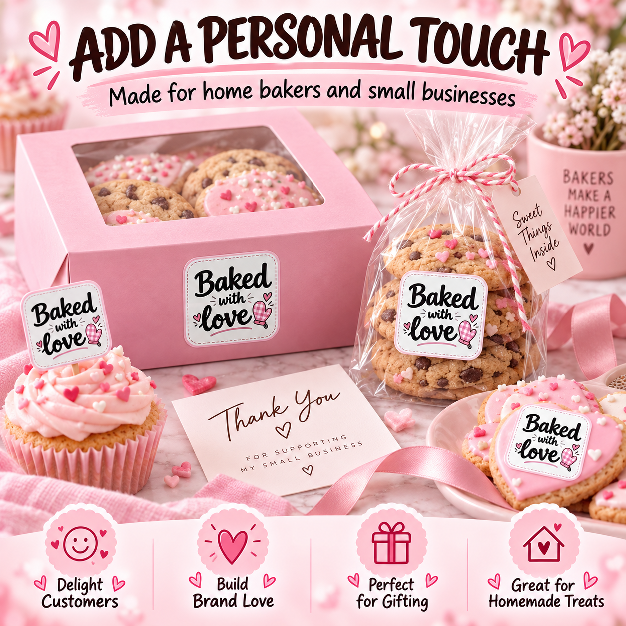 Baked with Love sticker sheets, 35 per sheet