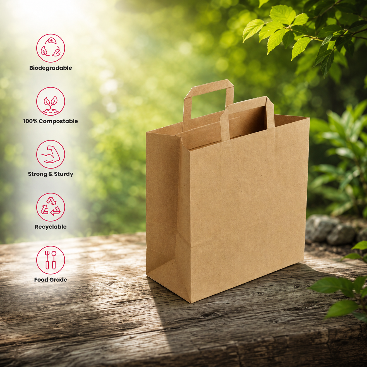 Brown Flat Handle Paper Bag 18x12.5x20 cm | Pack of 500 | Durable, Food-Grade | Ideal for Retail, Gifting & Food Packaging