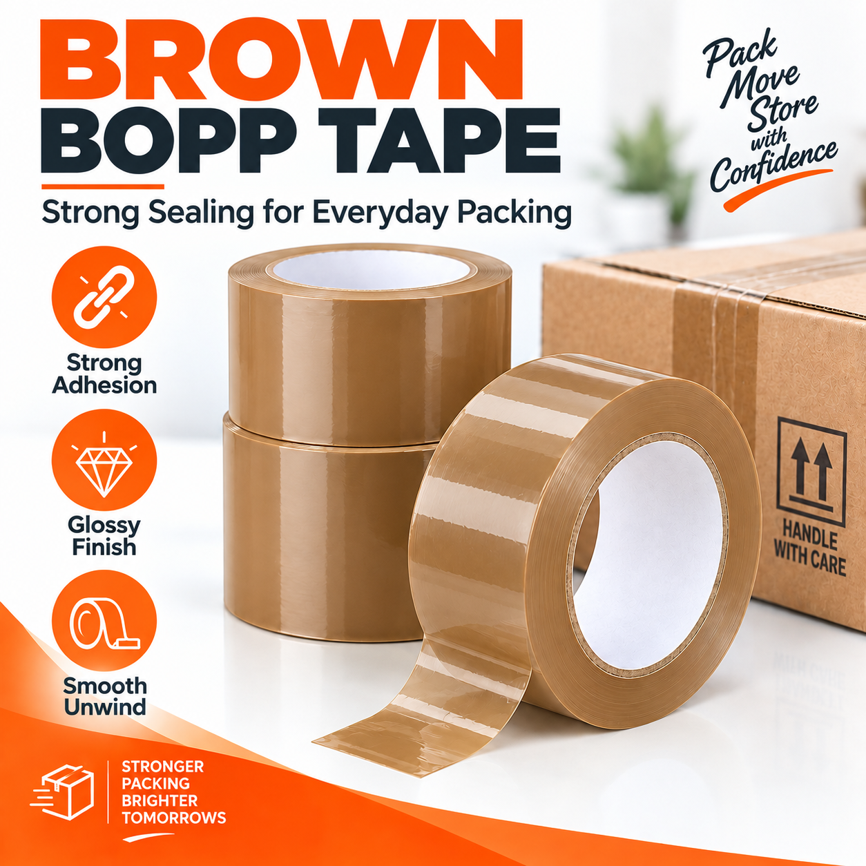 Brown BOPP tape smooth unwind detail