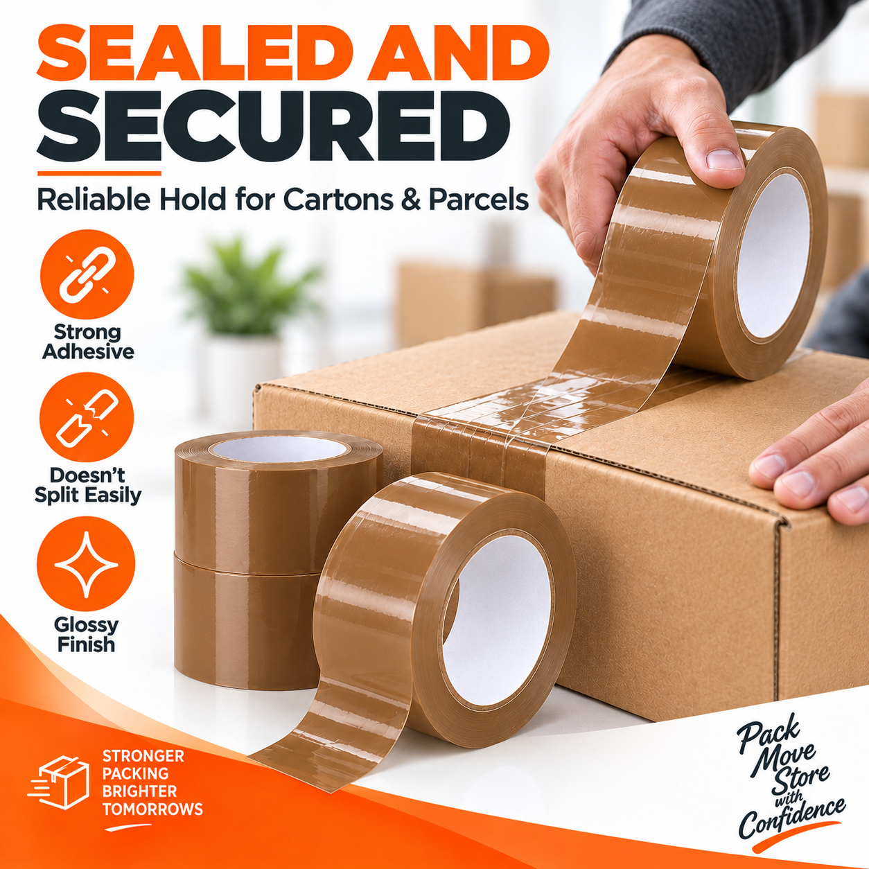 Brown BOPP tape on shipping parcels