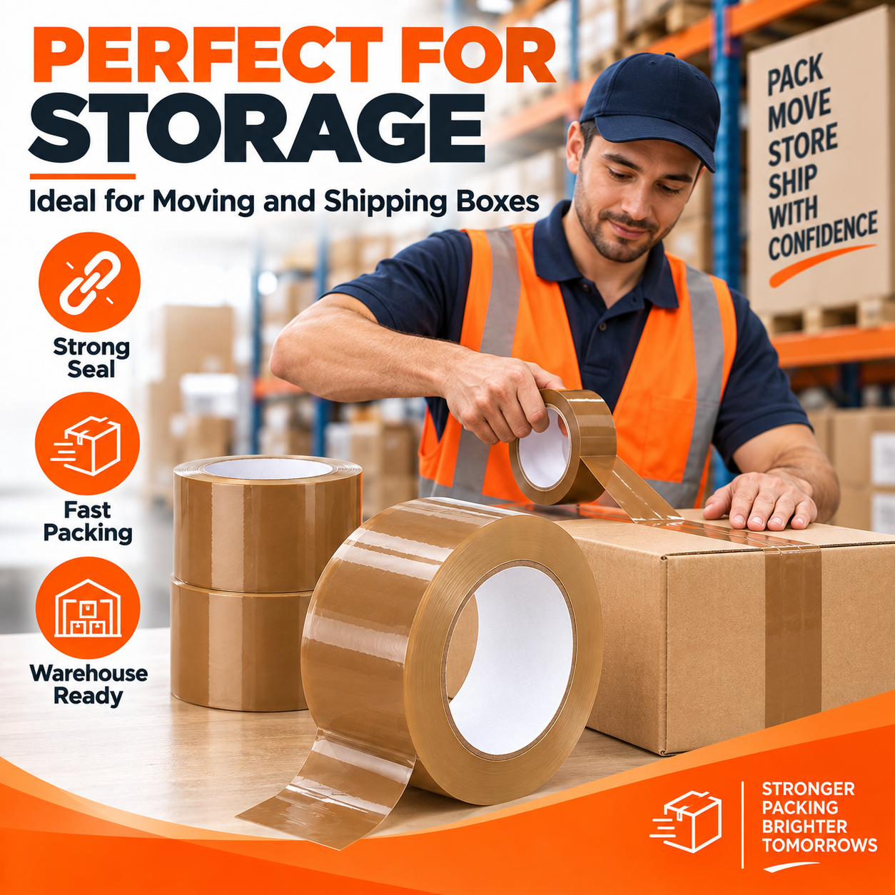Brown BOPP tape rolls, 48 mm x 50 m bulk pack