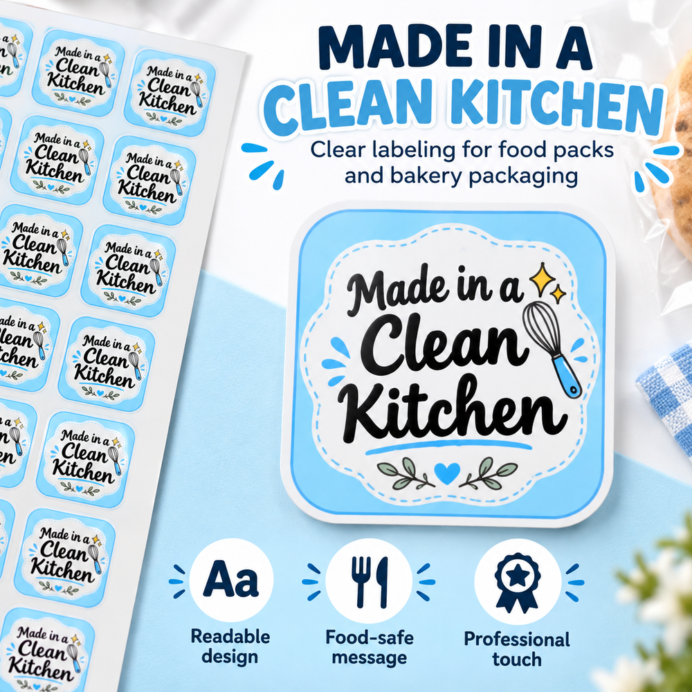 Made in a Clean Kitchen stickers self-adhesive backing