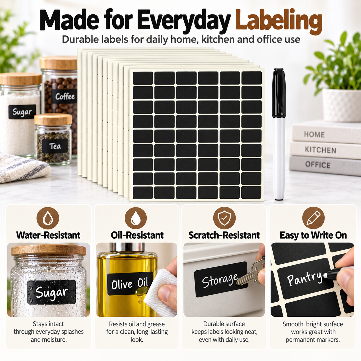 Vinyl label stickers 50 x 25 mm – black, everyday labelling