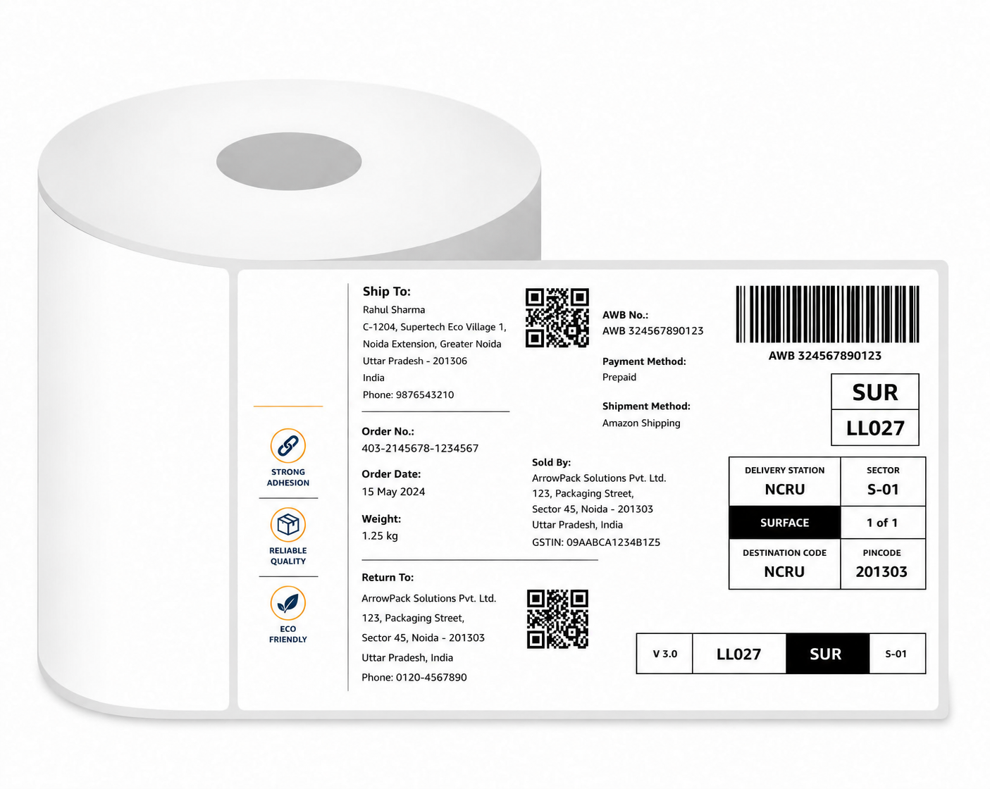 Thermal shipping label roll 4 x 6 in – printed shipping label