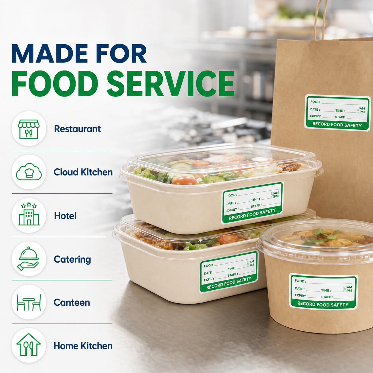 Green self-adhesive date label roll 2.5 x 5 cm – made for food service