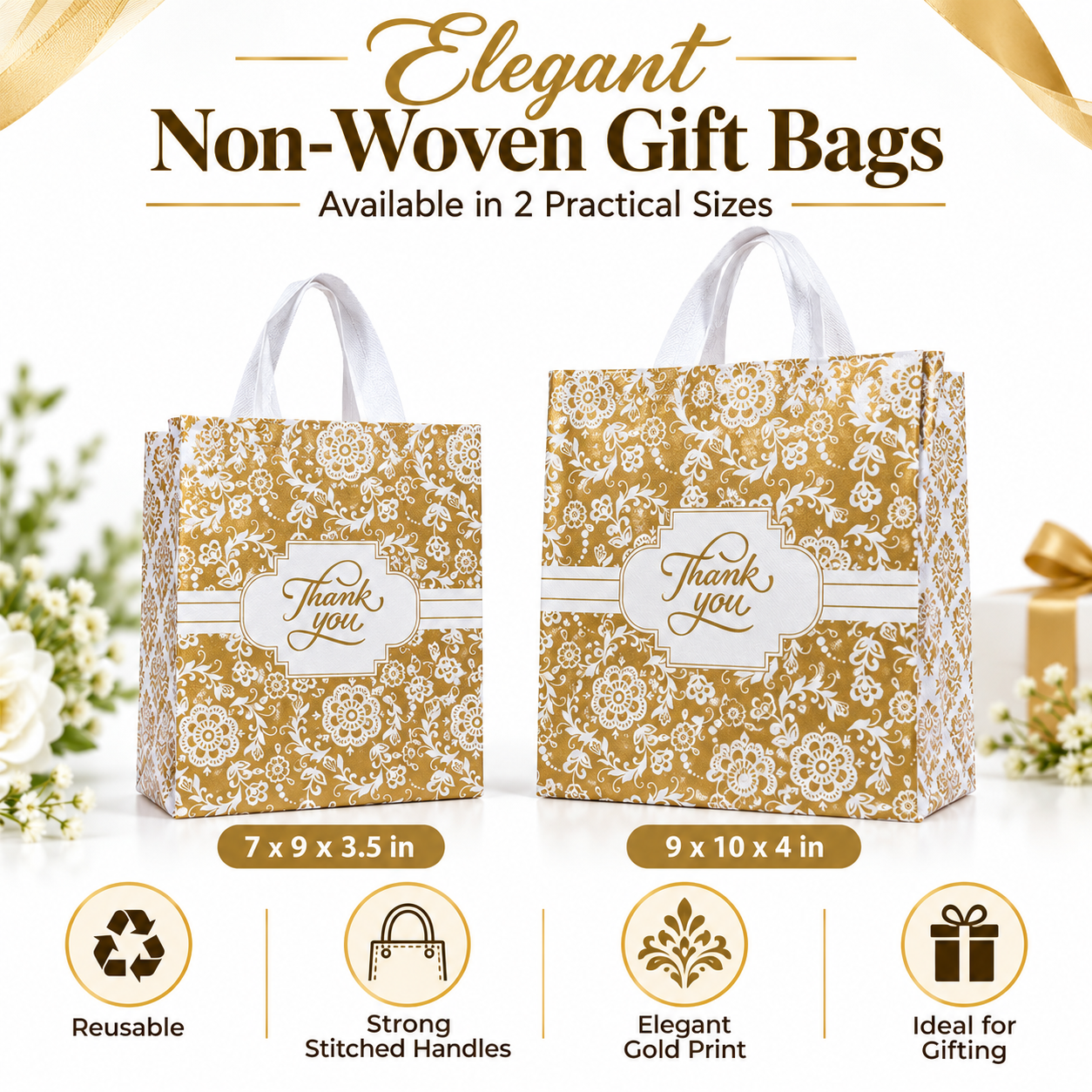 Non-woven gift bag – gold, two sizes