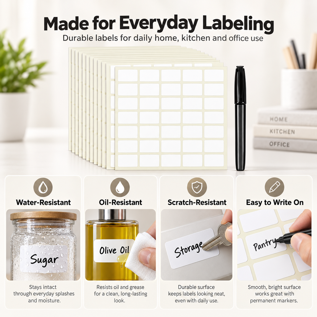 Vinyl label stickers 50 x 25 mm – white, everyday labelling