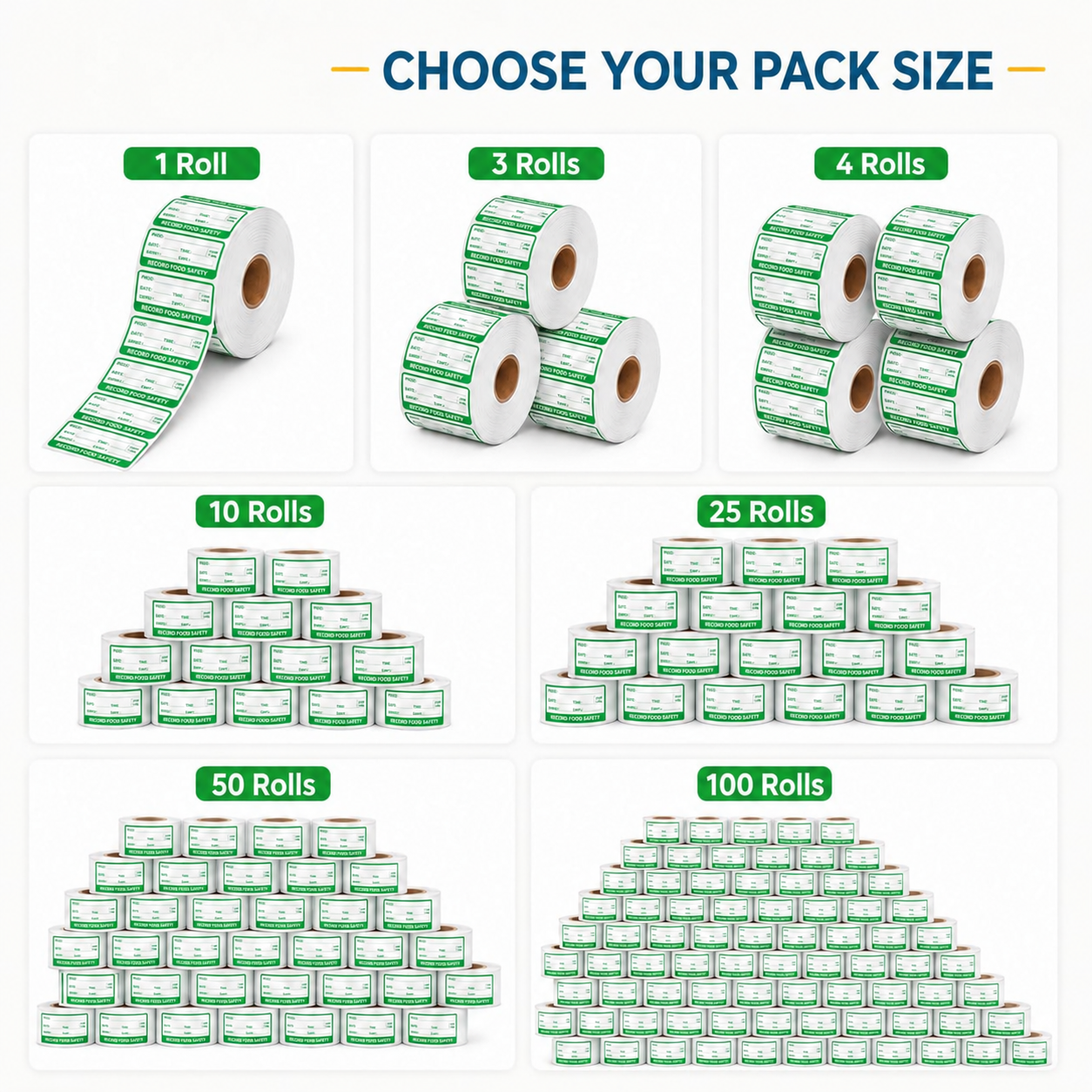 Green self-adhesive date label roll 2.5 x 5 cm – pack sizes