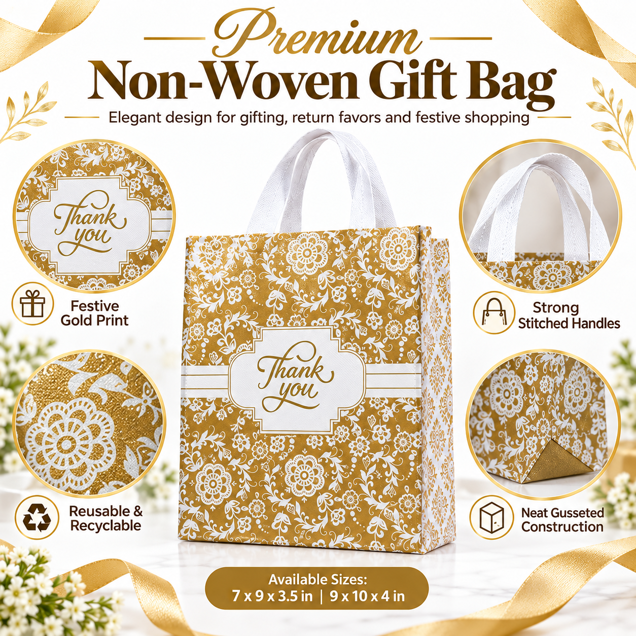 Non-woven gift bag – gold, features