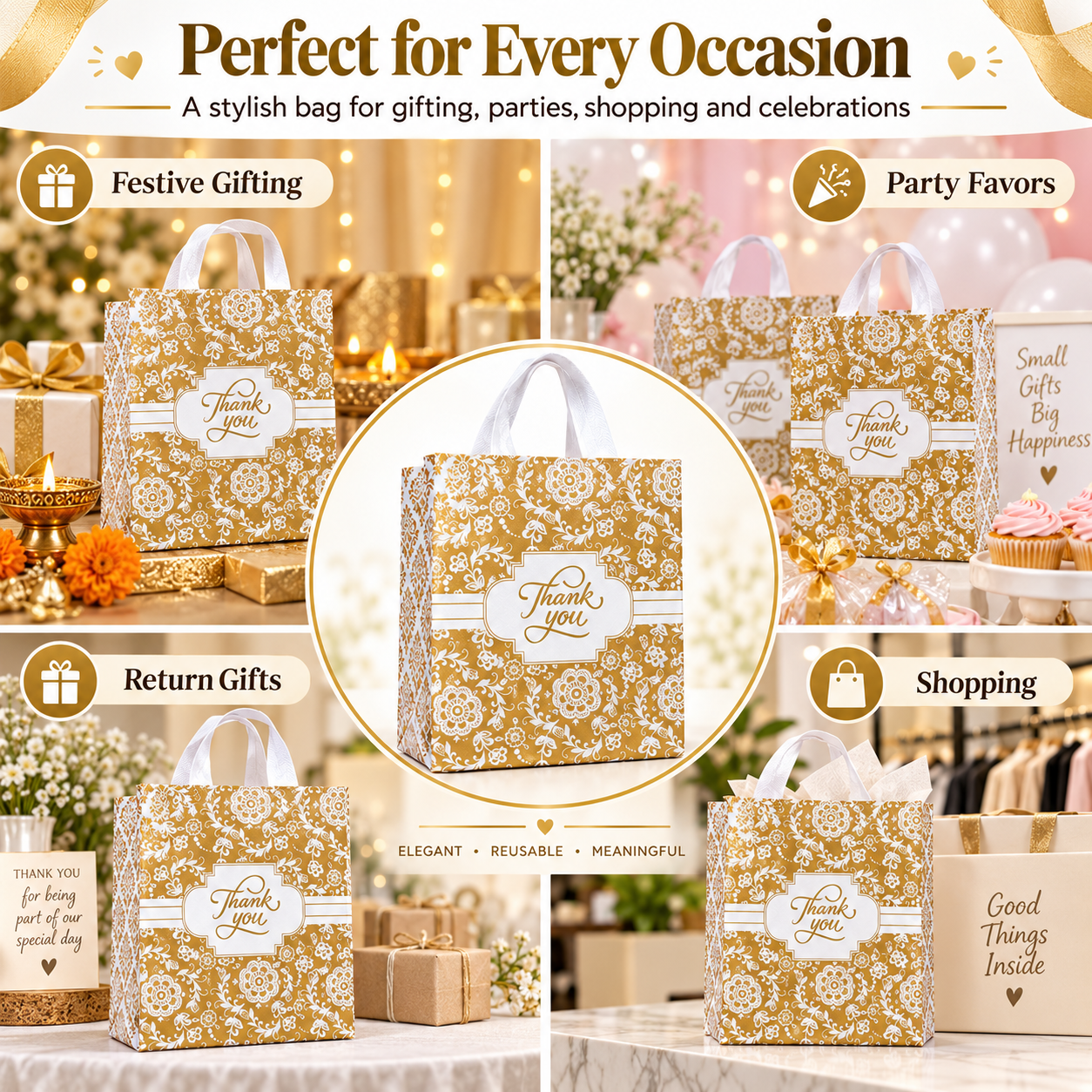 Non-woven gift bag – gold, occasions