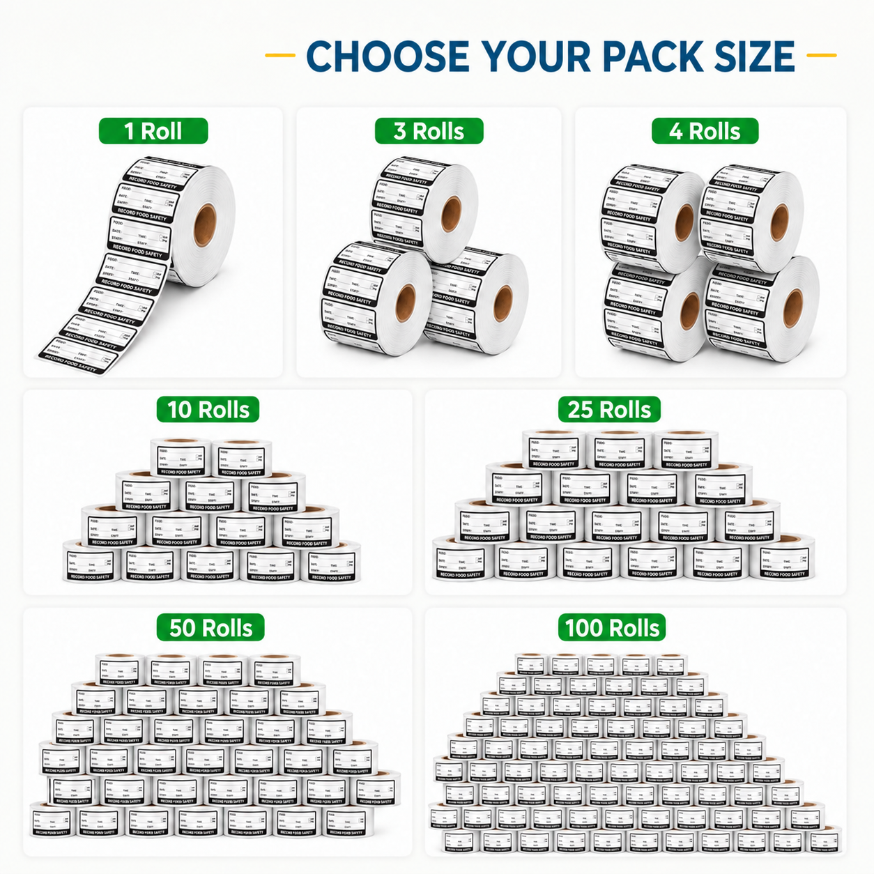 White self-adhesive date label roll 2.5 x 5 cm – pack sizes