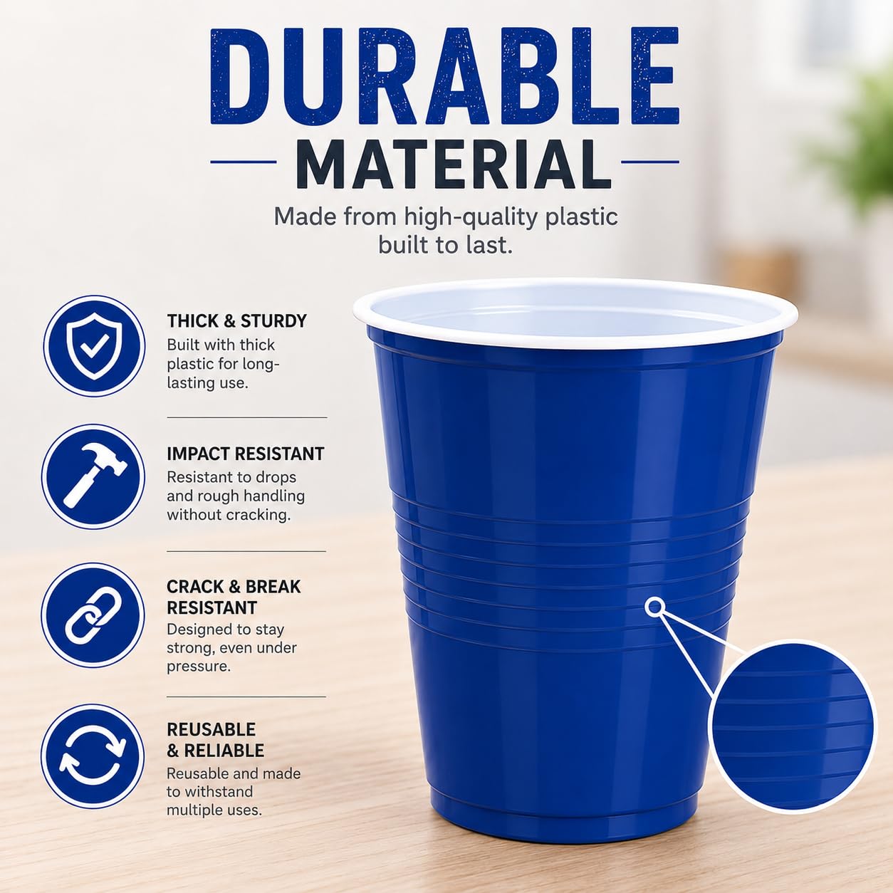 Blue 500 ml party cups – durable material