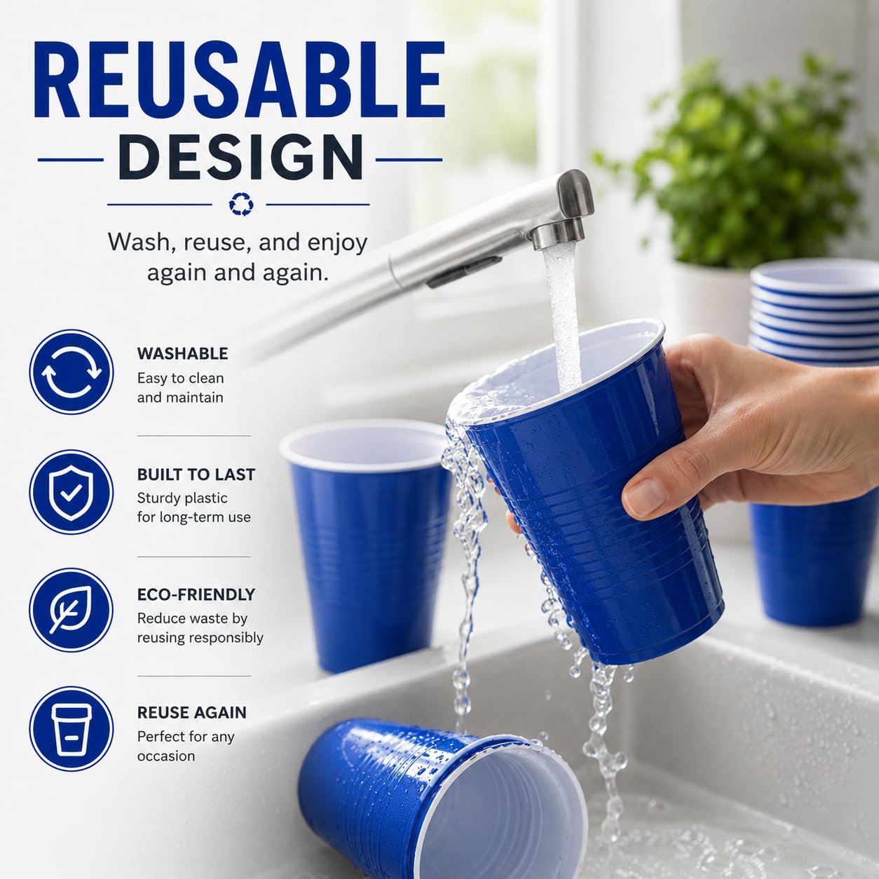 Blue 500 ml party cups – reusable design