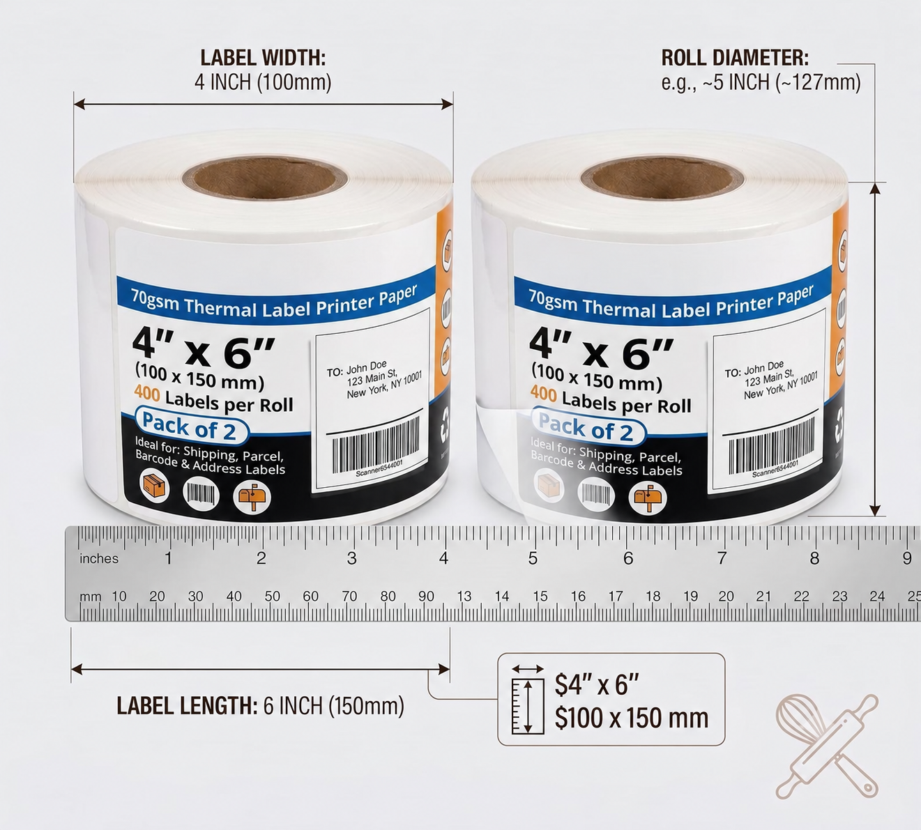 Thermal shipping label roll 4 x 6 in – dimensions