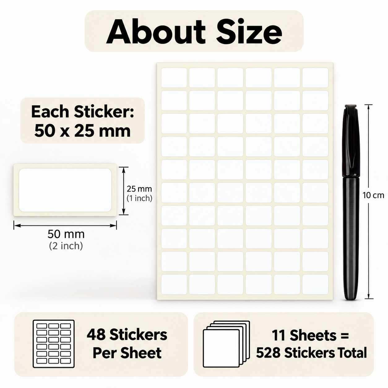 Vinyl label stickers 50 x 25 mm – white, size