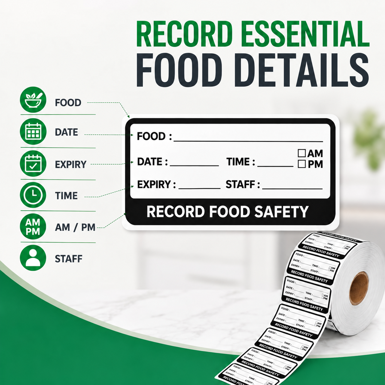 White self-adhesive date label roll 2.5 x 5 cm – record food details