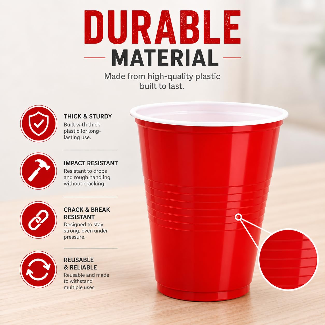 Red 500 ml party cups – durable material