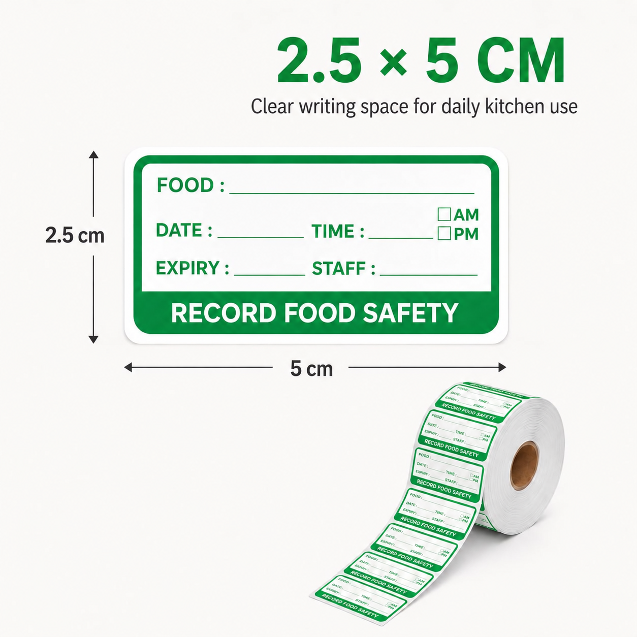 Green self-adhesive date label roll 2.5 x 5 cm – 2.5 x 5 cm size