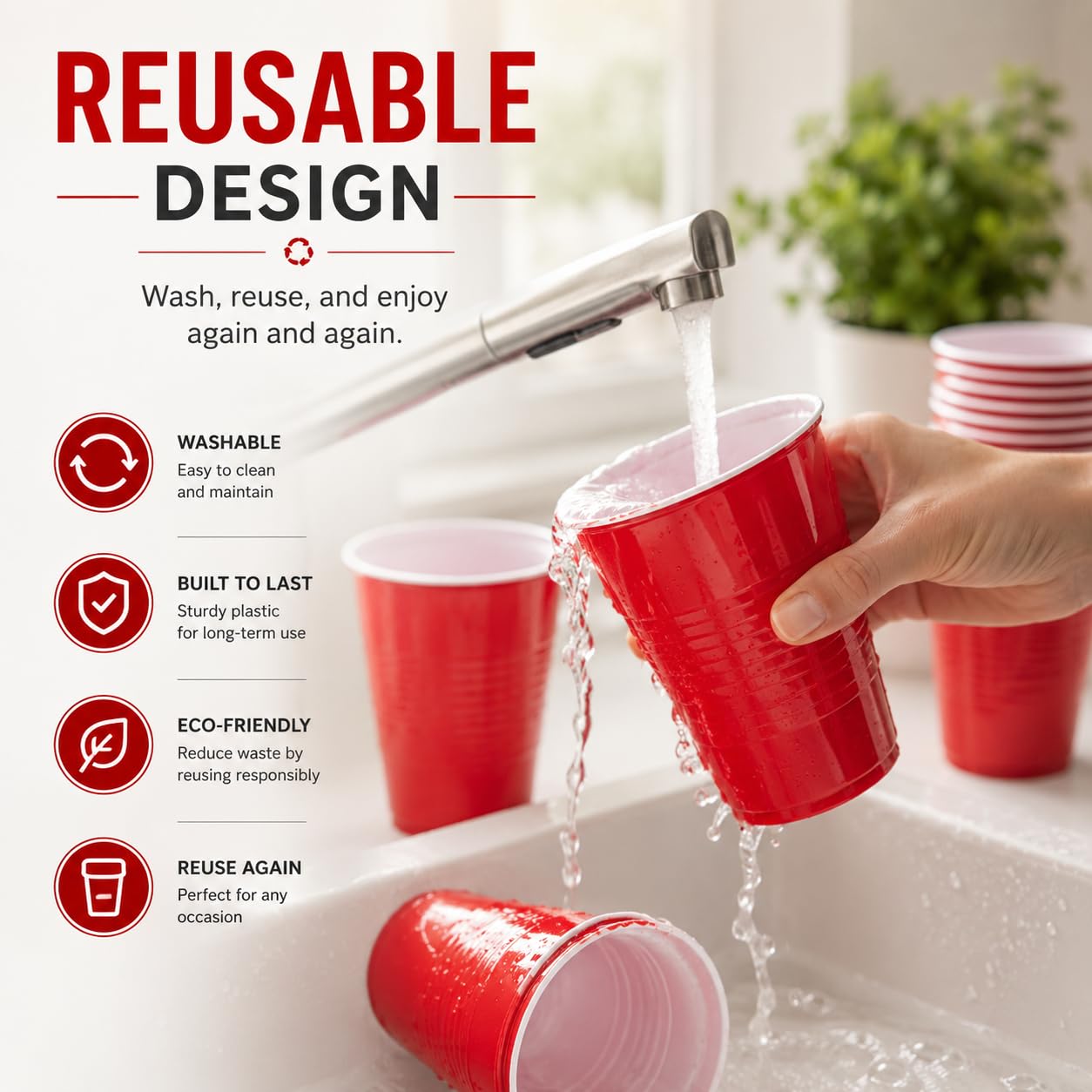 Red 500 ml party cups – reusable design
