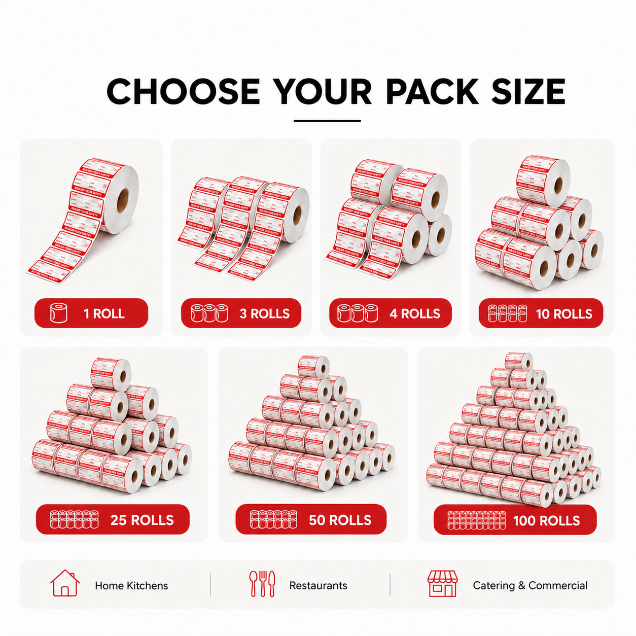 Red self-adhesive date label roll 2.5 x 5 cm – pack sizes
