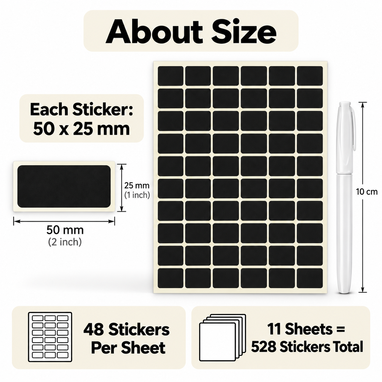 Vinyl label stickers 50 x 25 mm – black, size
