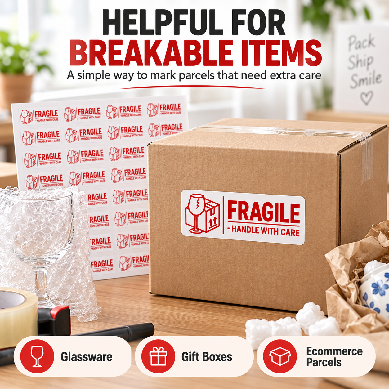 Fragile sticker sheets, 48 per sheet