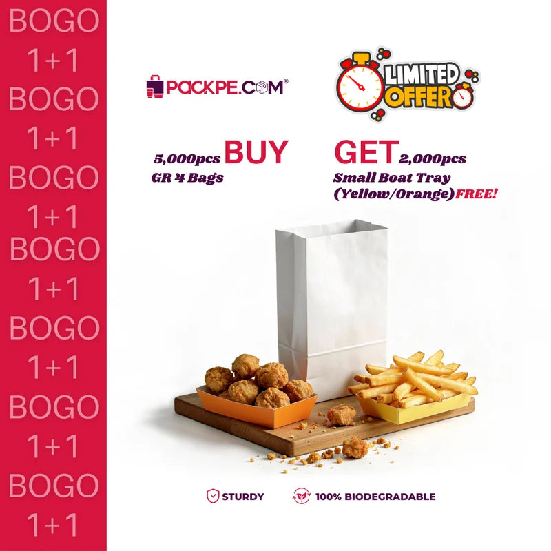 Grease Resistant 4 Paper Bag 12 x 8 x 24 cm – Durable & Leakproof