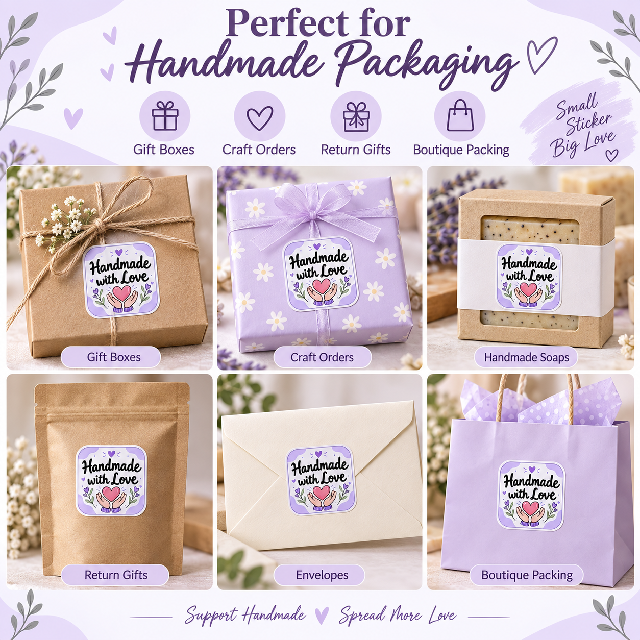 Handmade with Love stickers self-adhesive backing